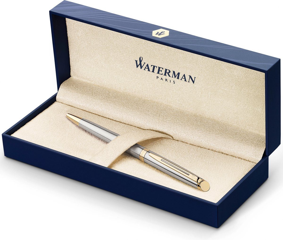 Waterman Kugelschreiber H misph Reballpen - Edelstahl/Gold - mittlere Spitze - blaue Tinte, (1-tlg), für Rechts- und Linkshänder