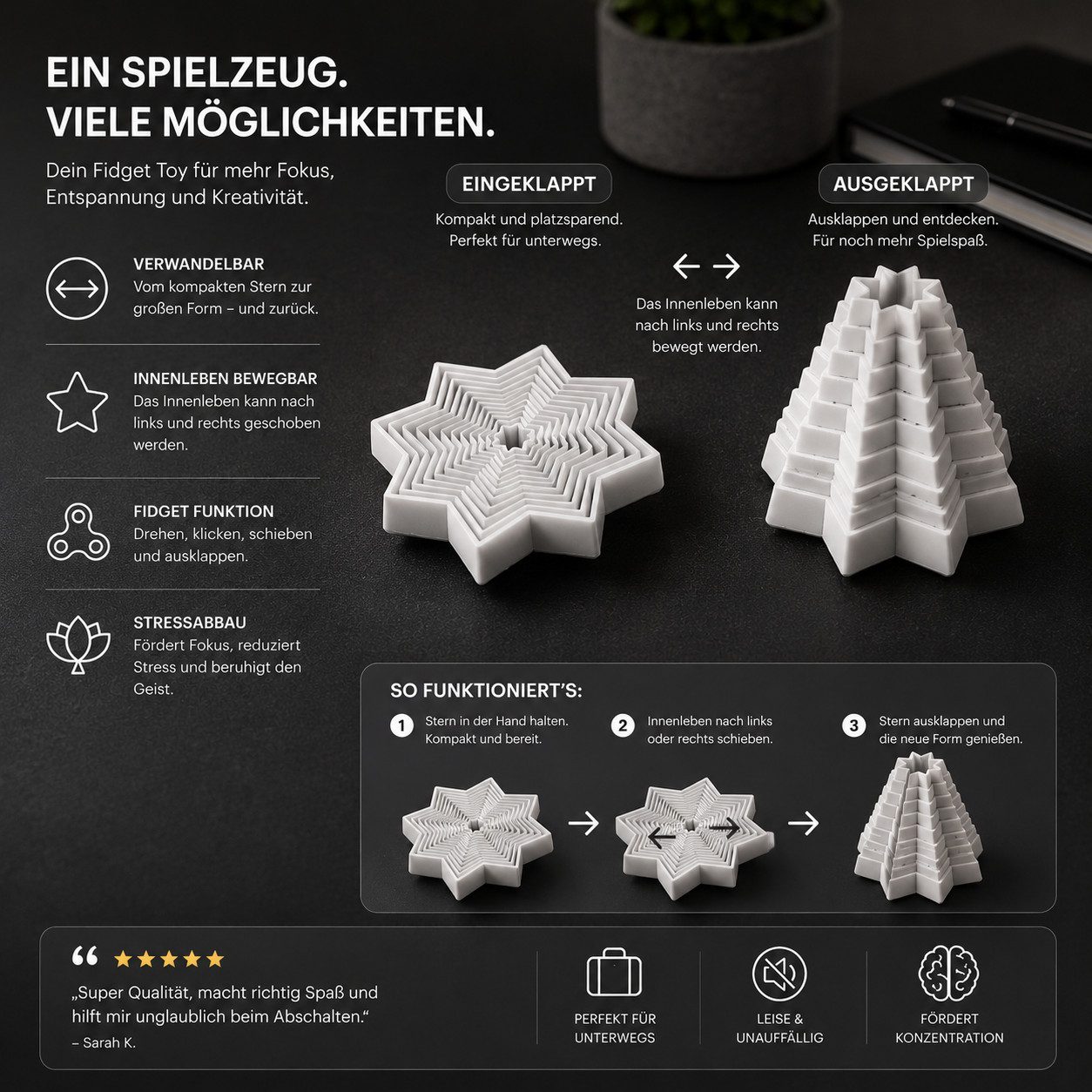 Alpha Electronics Fidget-Gadget Bewegliches Anti Stress Spielzeug zum Ausklappen, Sensorisches Desk Toy für Fokus, Entspannung & Konzentration
