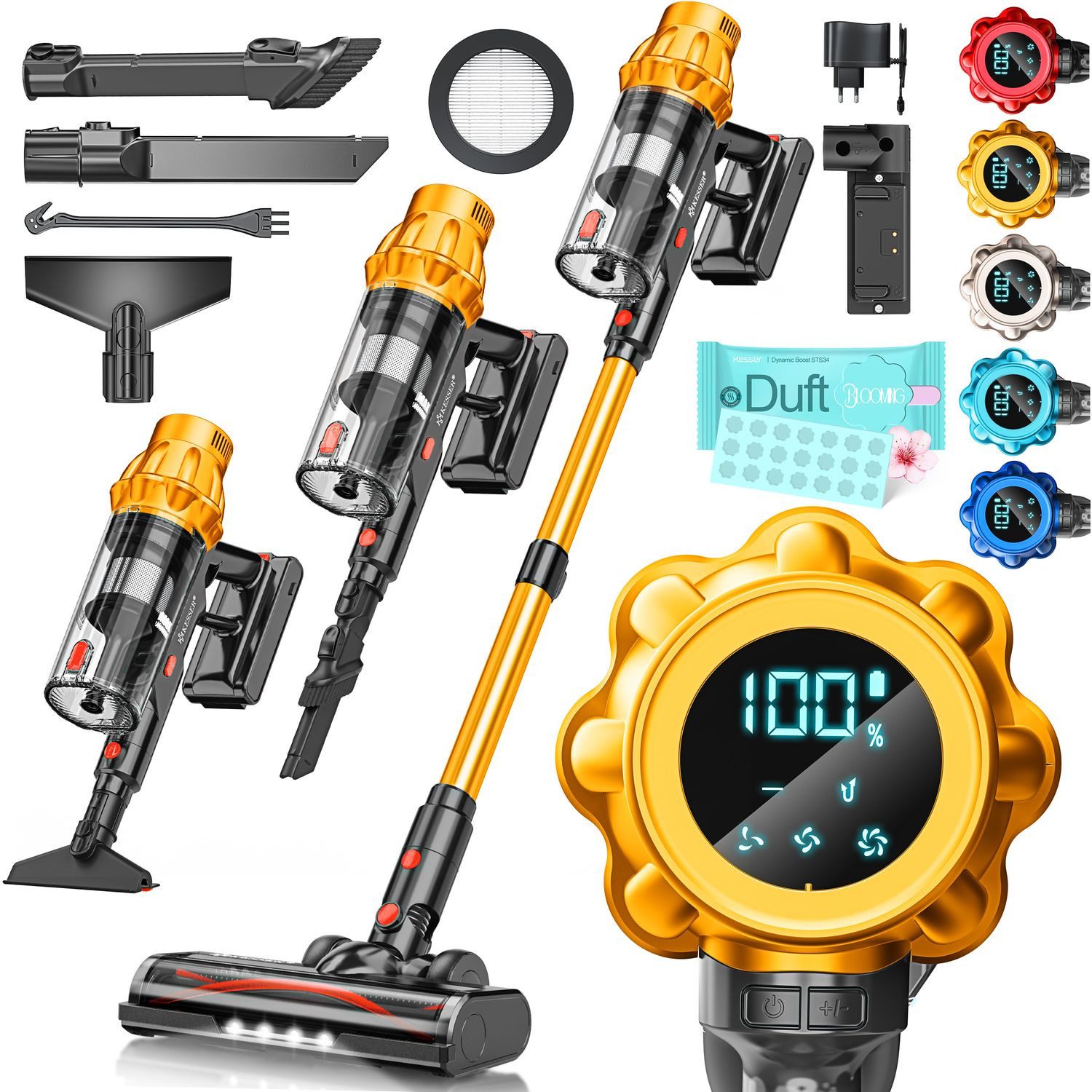 KESSER Akku-Hand-und Stielstaubsauger Handstaubsauger bis 70 Min. Akku Пилосмоки beutellos mit LED, Hepa-Filter, beutellos, Stabstaubsauger mit Anti-Tangle-Bodenbürste für Hartböden Teppich