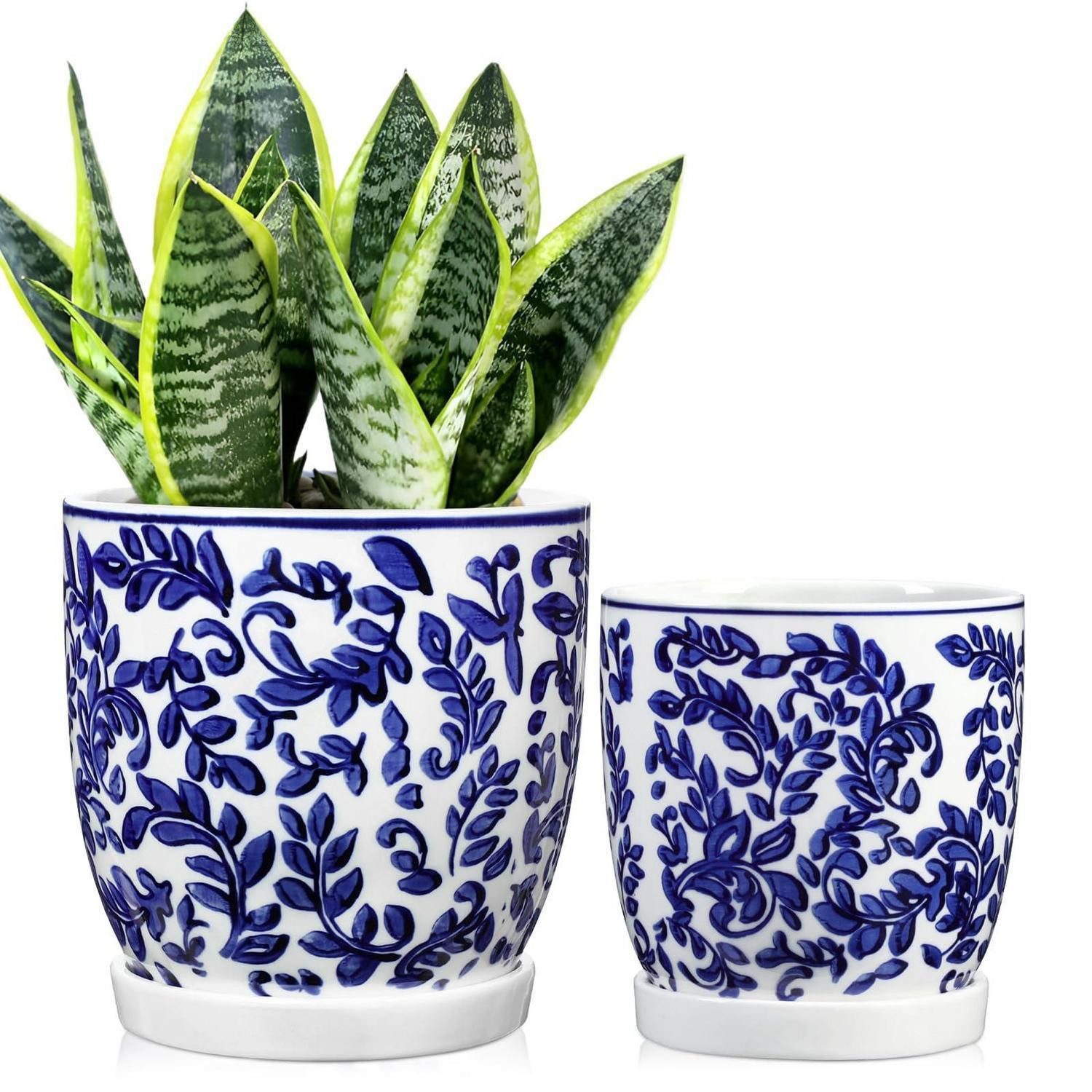 LuxusKollektion Blumentopf Blumentopf Keramik 2er Set Blau Weiß Sukkulententopf Typ-1