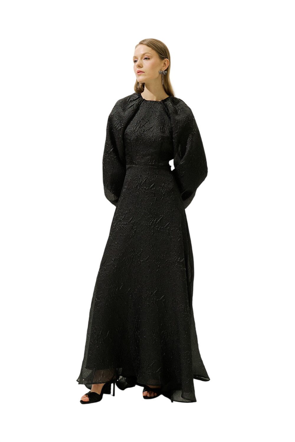 MANUKA Abendkleid Jacquard-Organza-Abendkleid, Schwarz