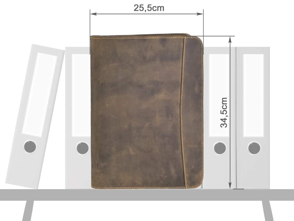 Greenburry Schreibmappe "Vintage" Leder antikbraun Konferenzmappe 25x34x4,5cm, Business-Mappe, A4, Reißverschluss