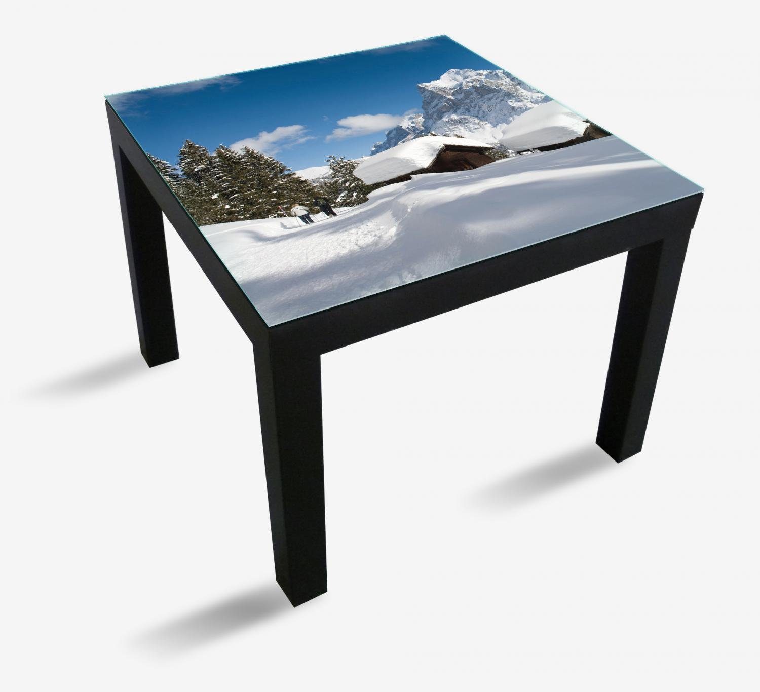 Wallario geeignet vor Verschneiter Gipfel Tisch St), Almhütten für (1 Tischplatte Ikea einem Lack