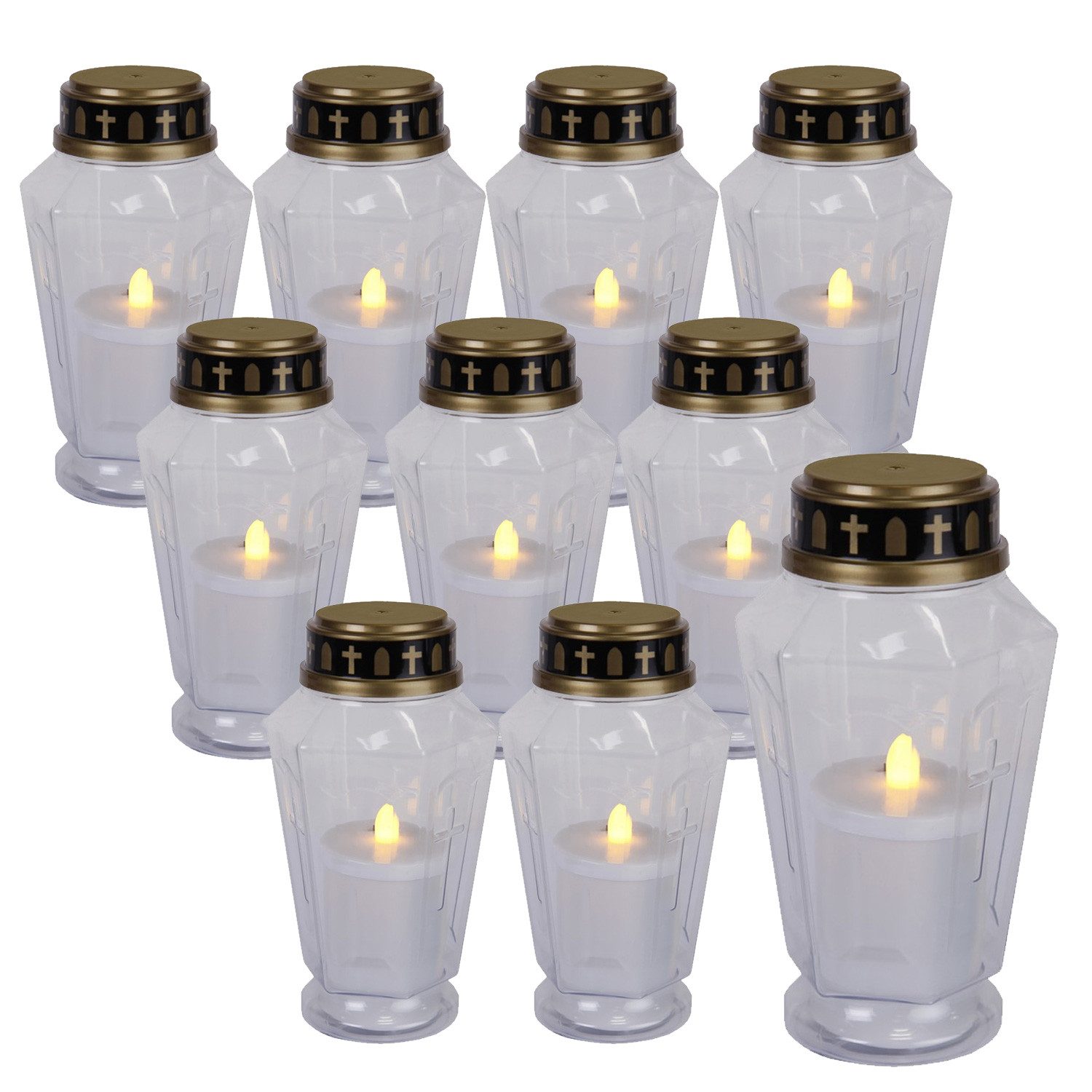 MARELIDA LED-Kerze LED Grabkerze Grablicht Novenkerze flackernd 1000h H: 15,5cm 10St (10-tlg)