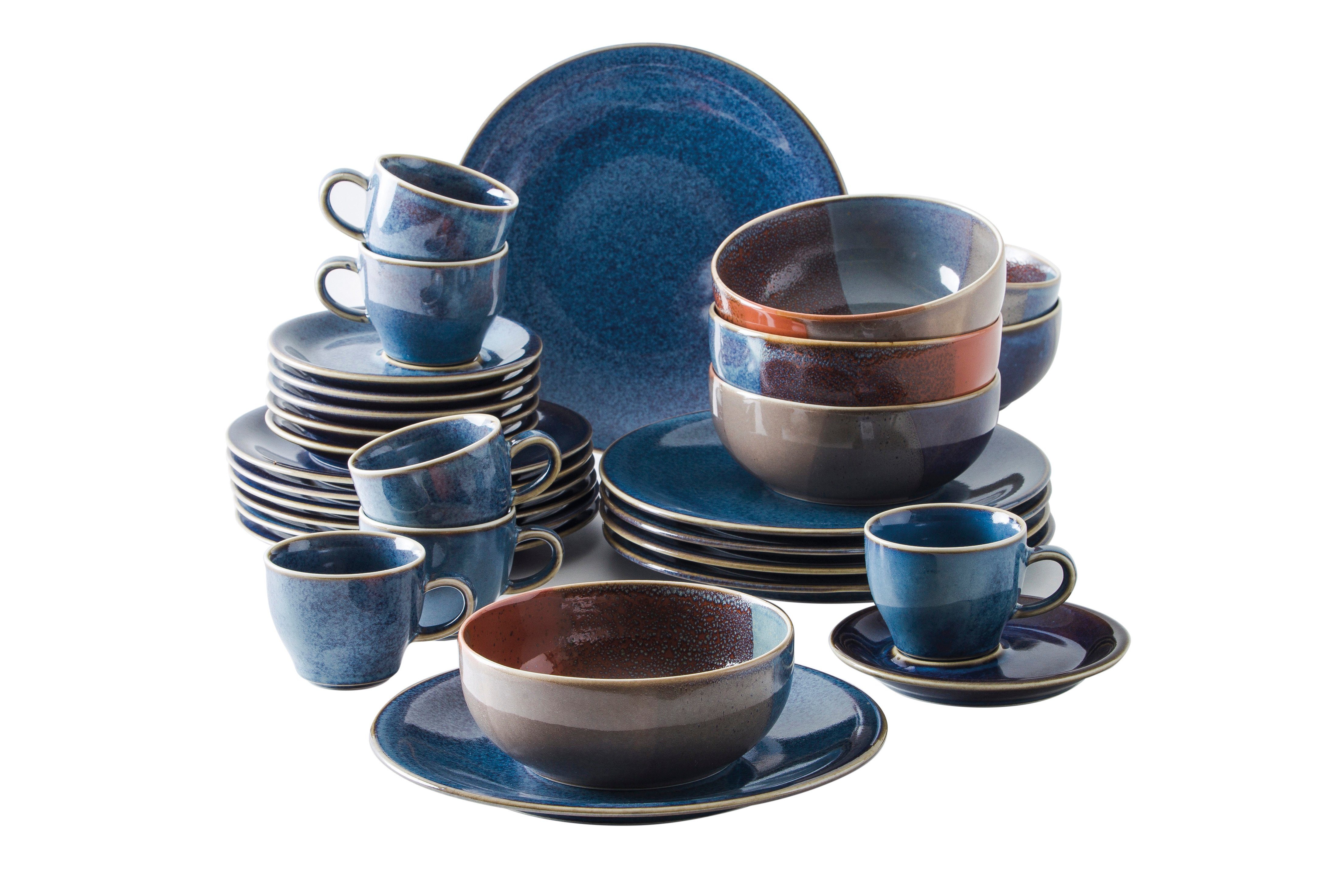 Kahla Geschirr-Set Homestyle Kombiservice (30-tlg), 6 Personen, Porzellan, Handglasiert, Made in Germany atlantic blue