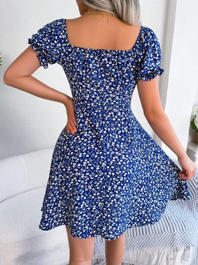 BlauWave Druckkleid Kurzes geblümtes Sommerkleid Strandkleider A-Linien-Kleid (1-tlg) Bohemian Casual Kleid