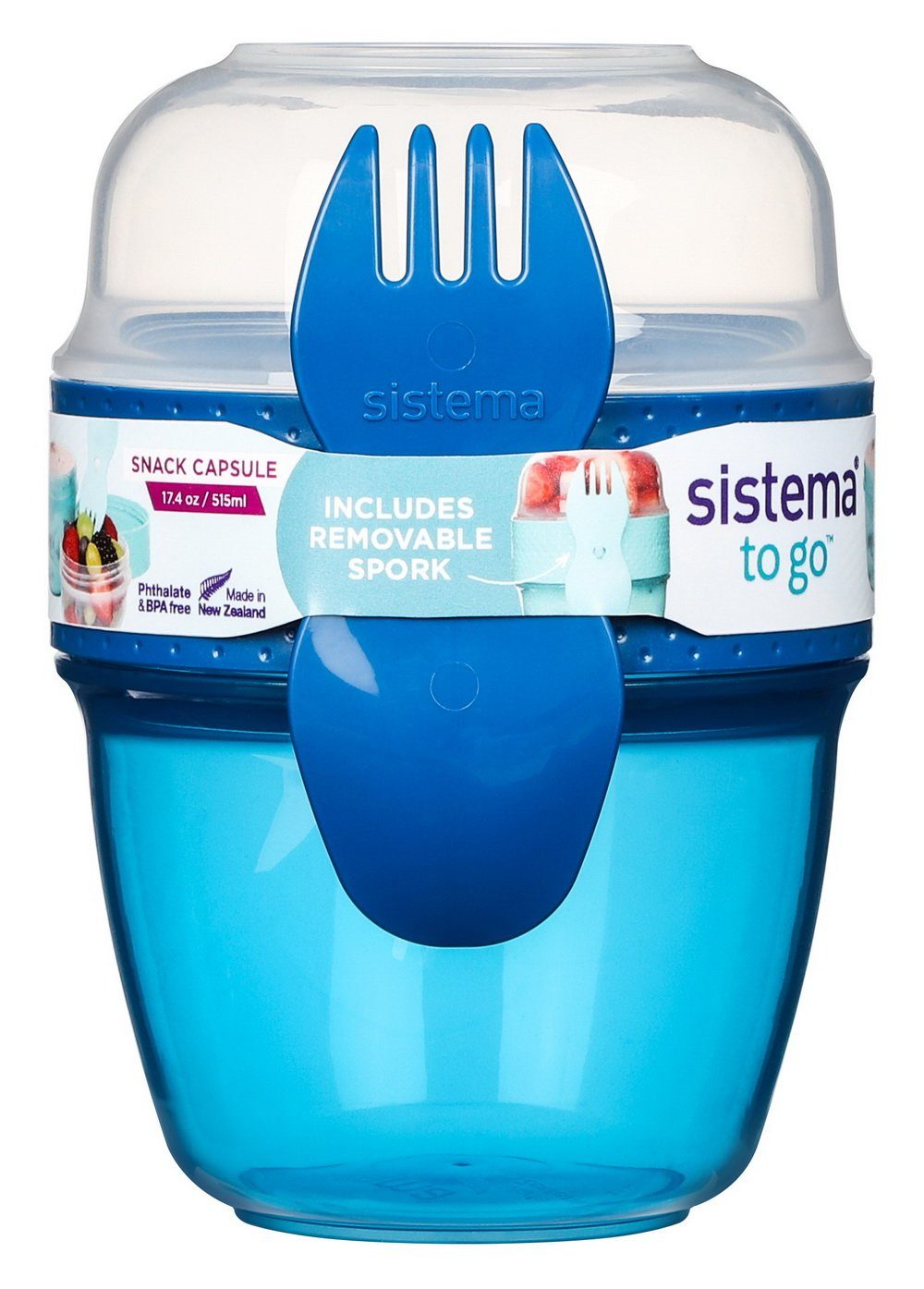sistema Salatbox Snack Capsule To Go 515 ml Snackbox + Besteck, mit 2 Behältern und Wendebesteck (Gabel / Löffel) dunkelblau