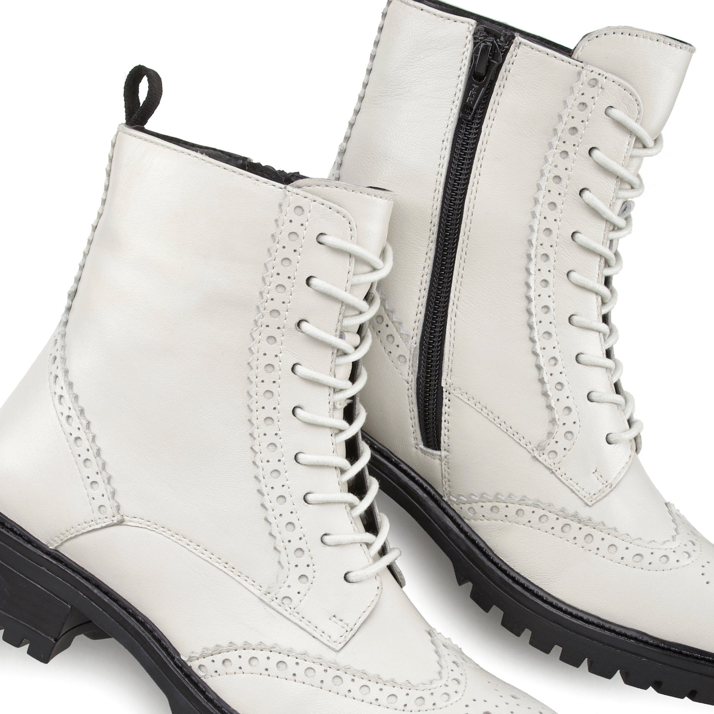 LASCANA Boots, Ankle Schnürstiefelette, weiß Leder, & Schnürboots Reißverschluss Schnüren