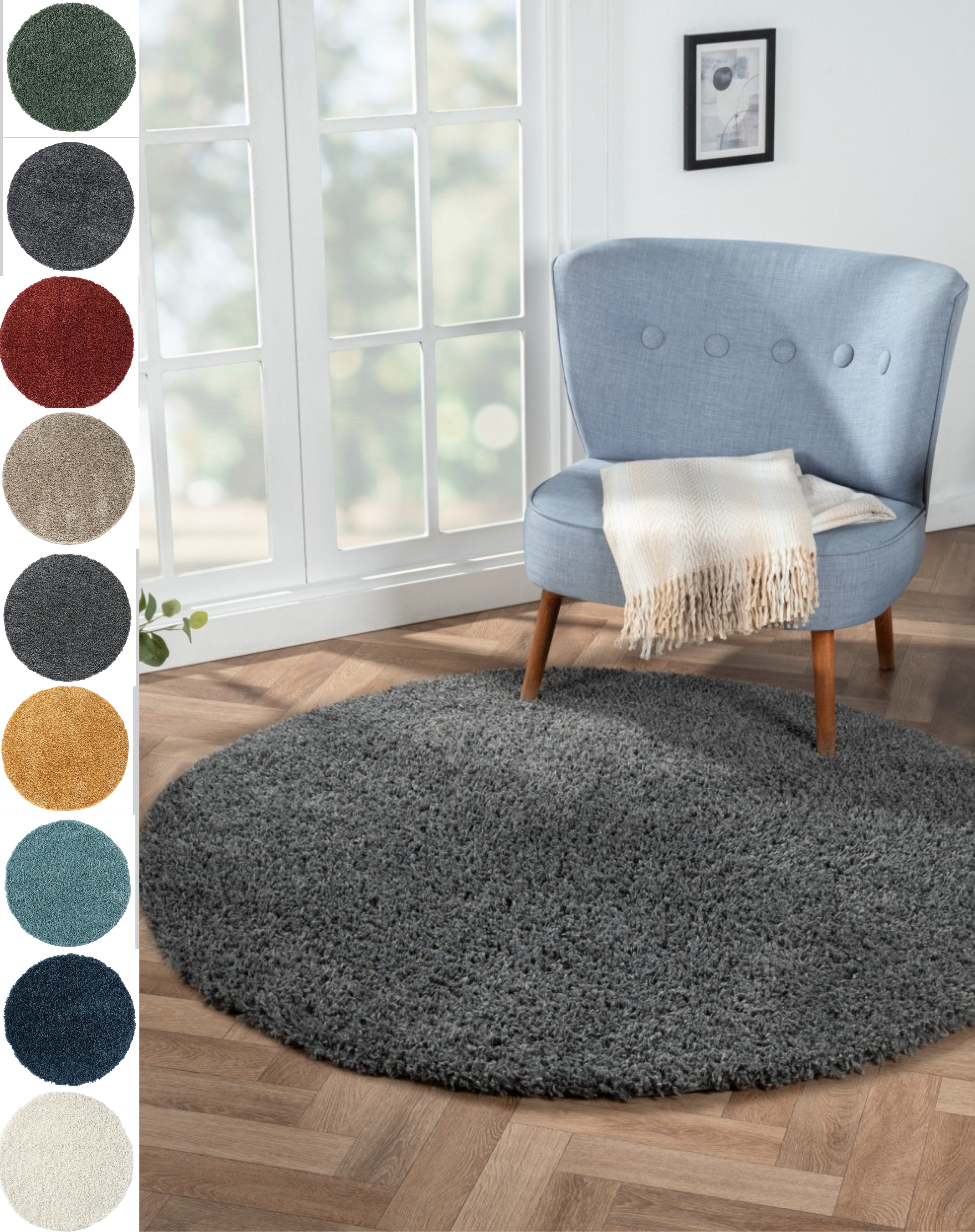 Myflair Möbel & Accessoires Hochflor-Teppich My Shaggy, rund, Höhe: 37 mm, Shaggy, Uni Farben, leicht glänzend, Microfaser, extra flauschig