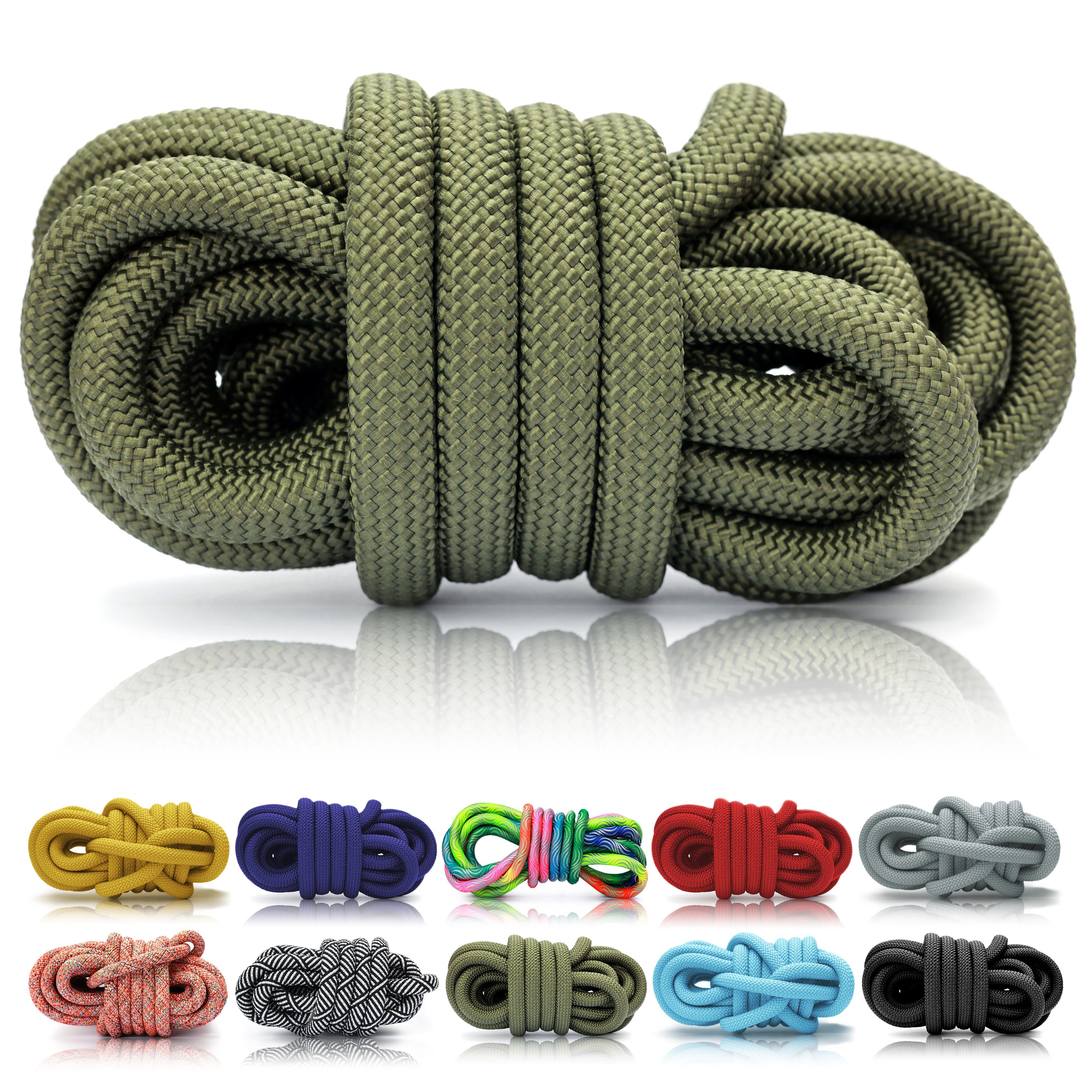 Ganzoo PPM Halsband, Meter, 10 Takeln, Hunde-Leine, Tauseil, 10mm, Reepschnur Grün Seil