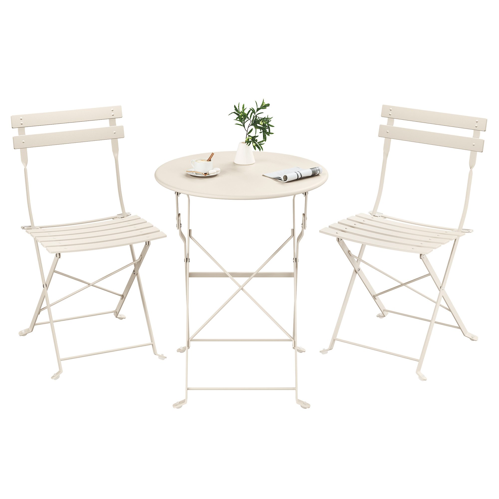 SONGMICS Gartenlounge-Set, Balkonmöbel 3-teilig, 1 Klapptisch mit 2 Stühlen, Gartenmöbel-Set
