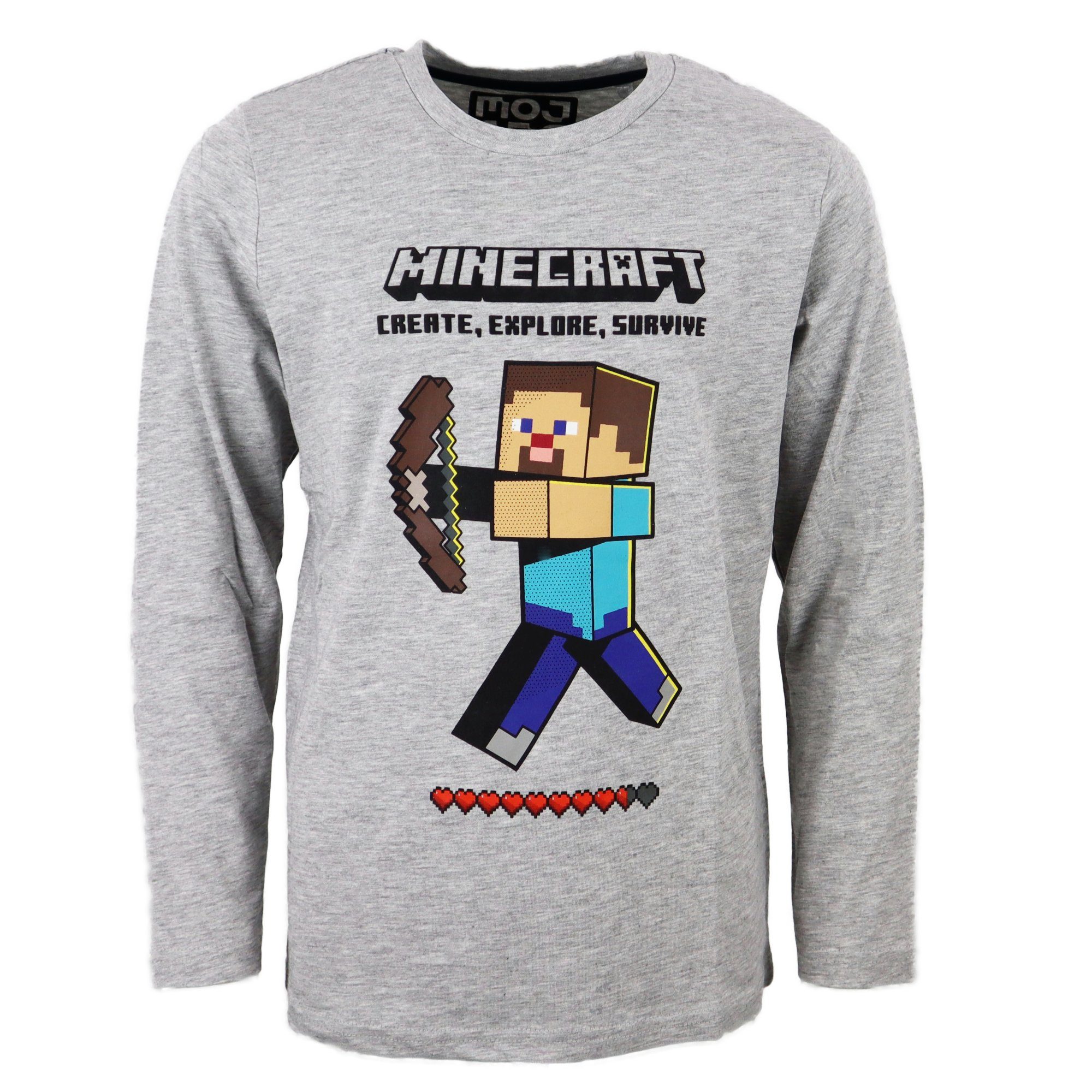 Minecraft Langarmshirt Kinder in Steve 116 Grau Gamer 152, bis Shirt Gr