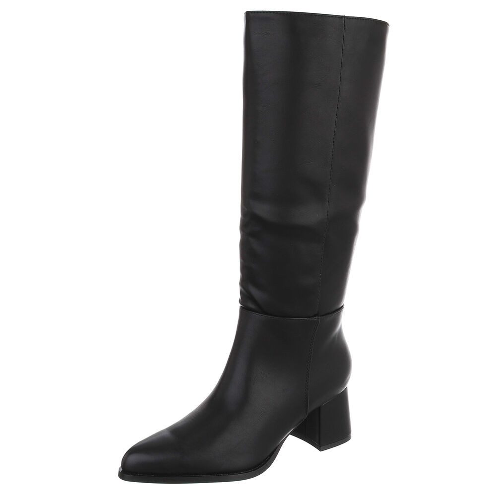 Ital-Design Damen Kniehohe Stiefel mit Blockabsatz und Reißverschluss Stiefel (92125600) Blockabsatz Stiefel in Schwarz