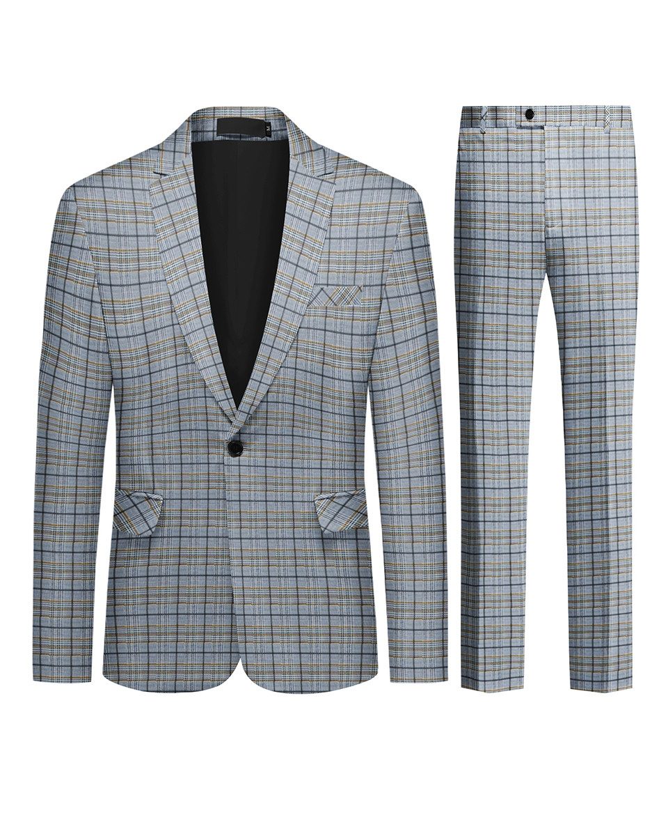Allthemen Anzug (2 tlg) Slim Fit Herrenanzug im Farbeblock-Karomuster
