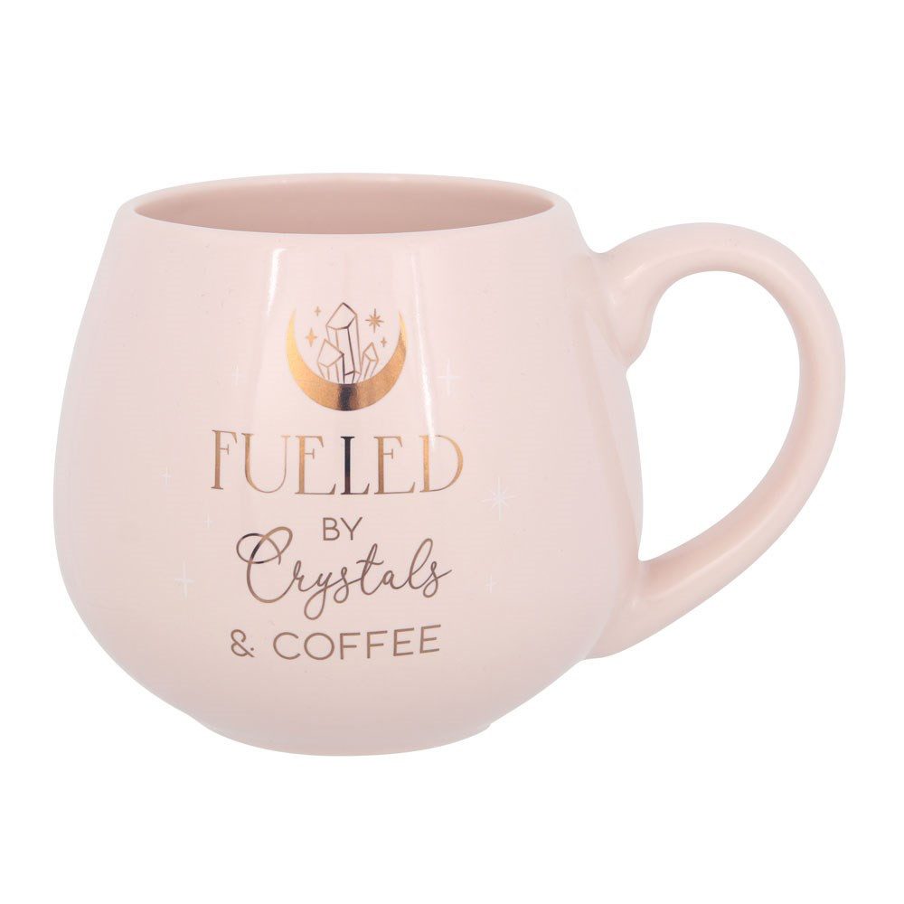 MystiCalls Tasse Tasse mit Aufdruck "Fueled by Crystals & Coffee" Kristall Esoterik, 1-tlg., New Bone China, 500ml Fassungsvolumen