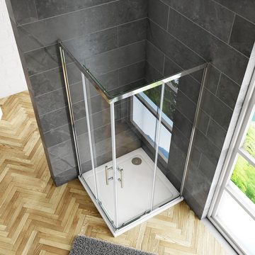 duschspa Eckdusche Schiebetür Eckeinstieg Duschkabine Glastür Dusche 195cm ESG Nano Glas, BxT: 70x70 cm, Einscheinbensicherheitsglas, Sicherheitsglas, Set, ebenerdiger Einbau möglich