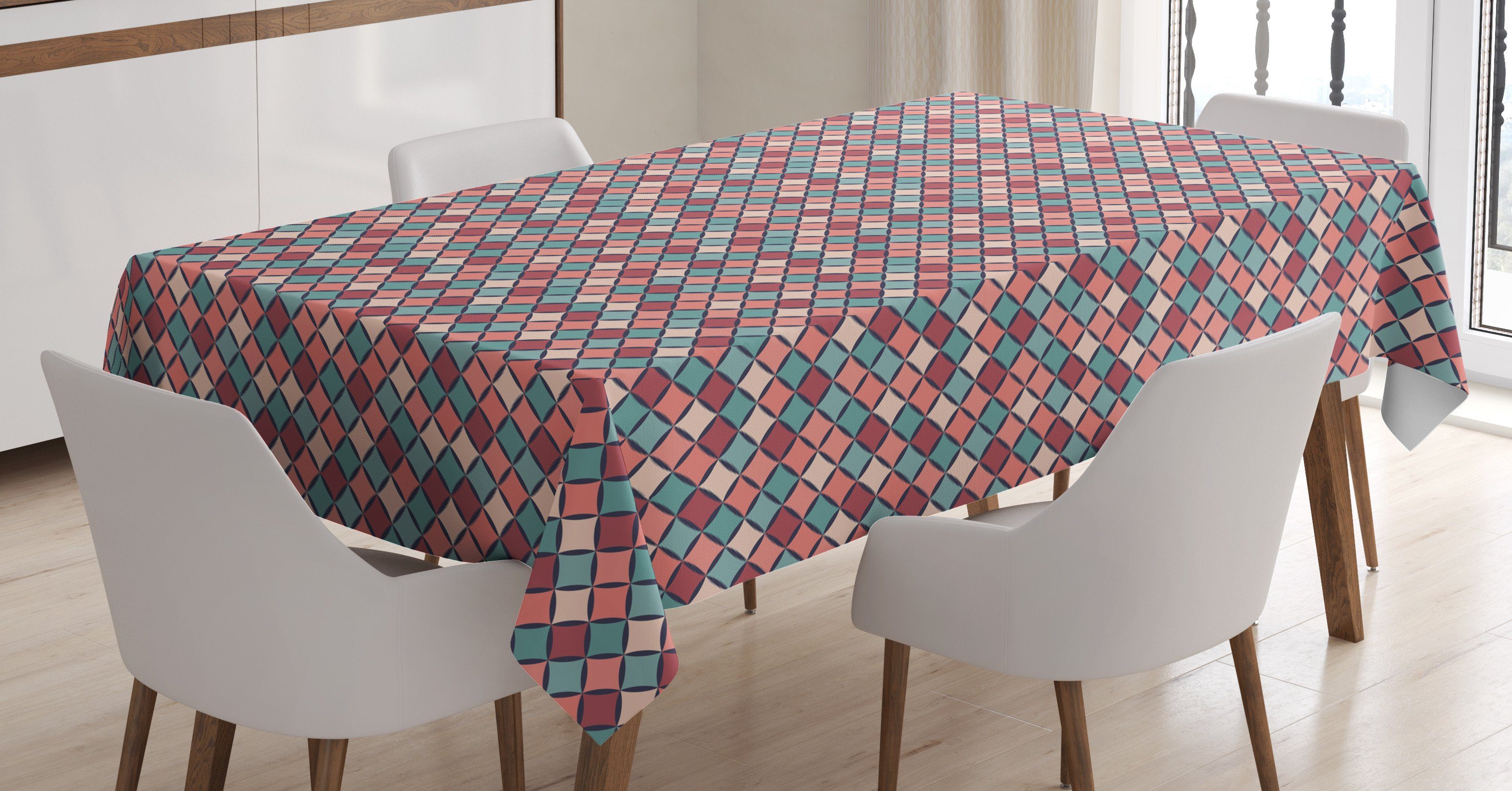 Abakuhaus Tischdecke Farbfest Waschbar Für den Außen Bereich geeignet Klare Farben, Geometrisch Retro Style Checkered