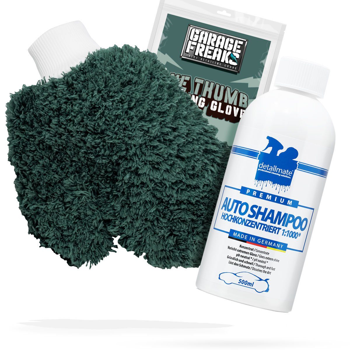 Auto Waschhandschuh Waschset - Garage Freaks + Autoshampoo detailmate Auto-Reinigungsmittel