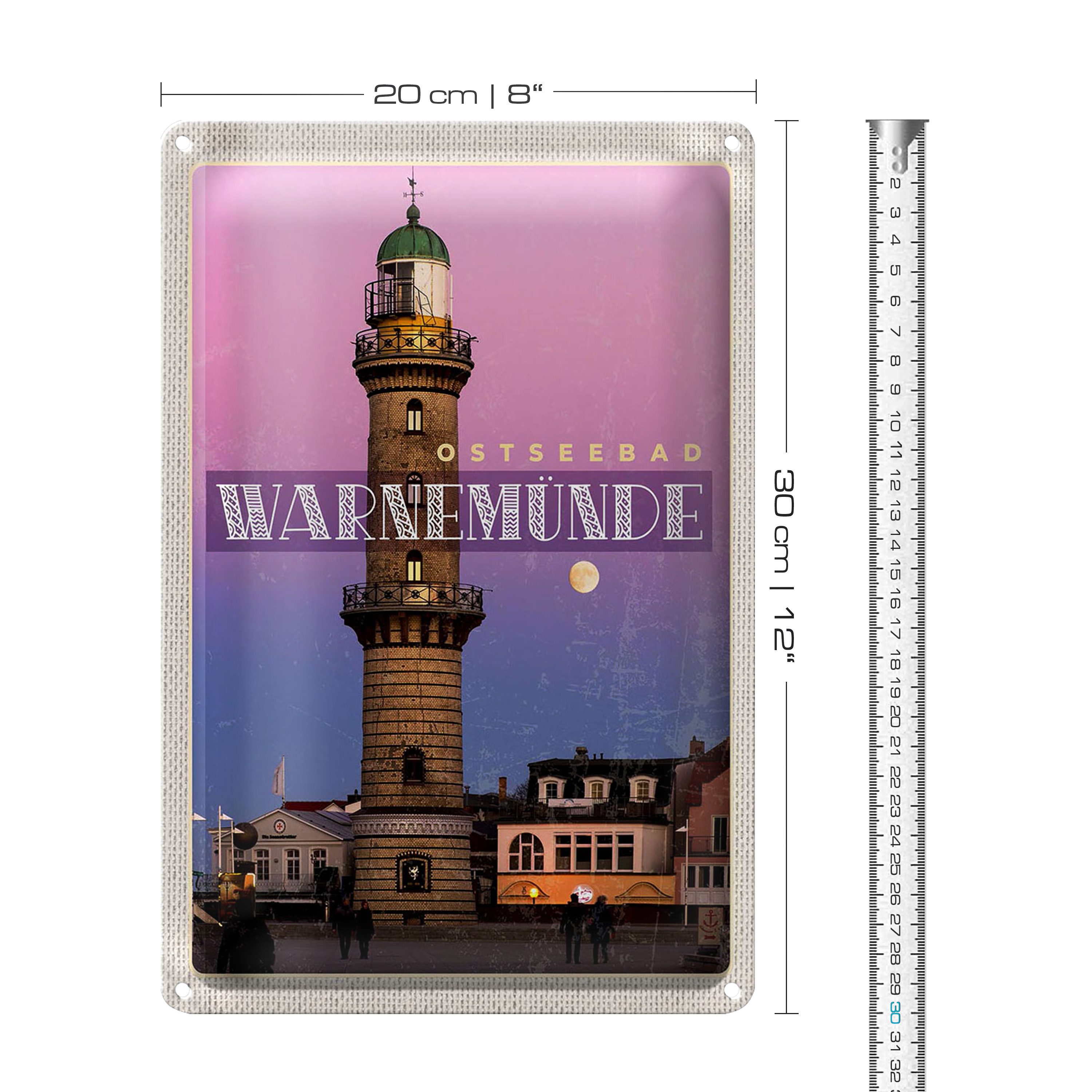 Roomando Metallschild Blechschild Reise 20x30cm Travenmünde Strand Leuchtturm Urlaub