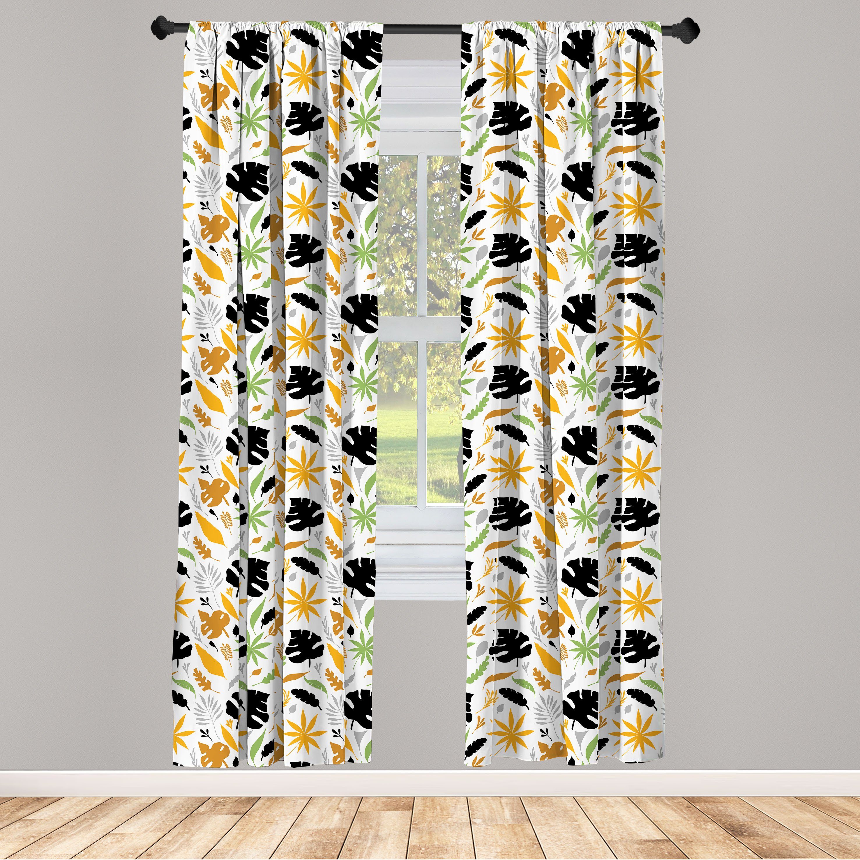 Gardine Vorhang für Wohnzimmer Schlafzimmer Dekor, Abakuhaus, Microfaser, Blätter Tropisches Laub Silhouette