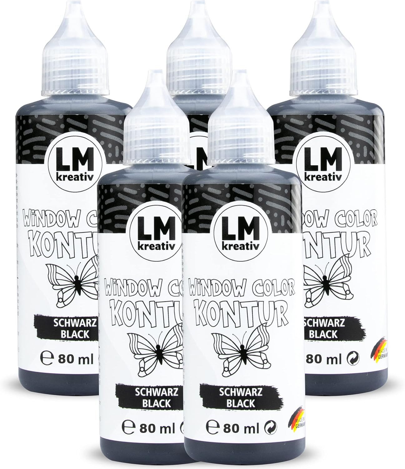 LM-Kreativ Bastelfarbe Window Color Konturenfarbe Schwarz, XXL-Set, wiederablösbar, inkl. Konturen, Folien & Vorlagenheft