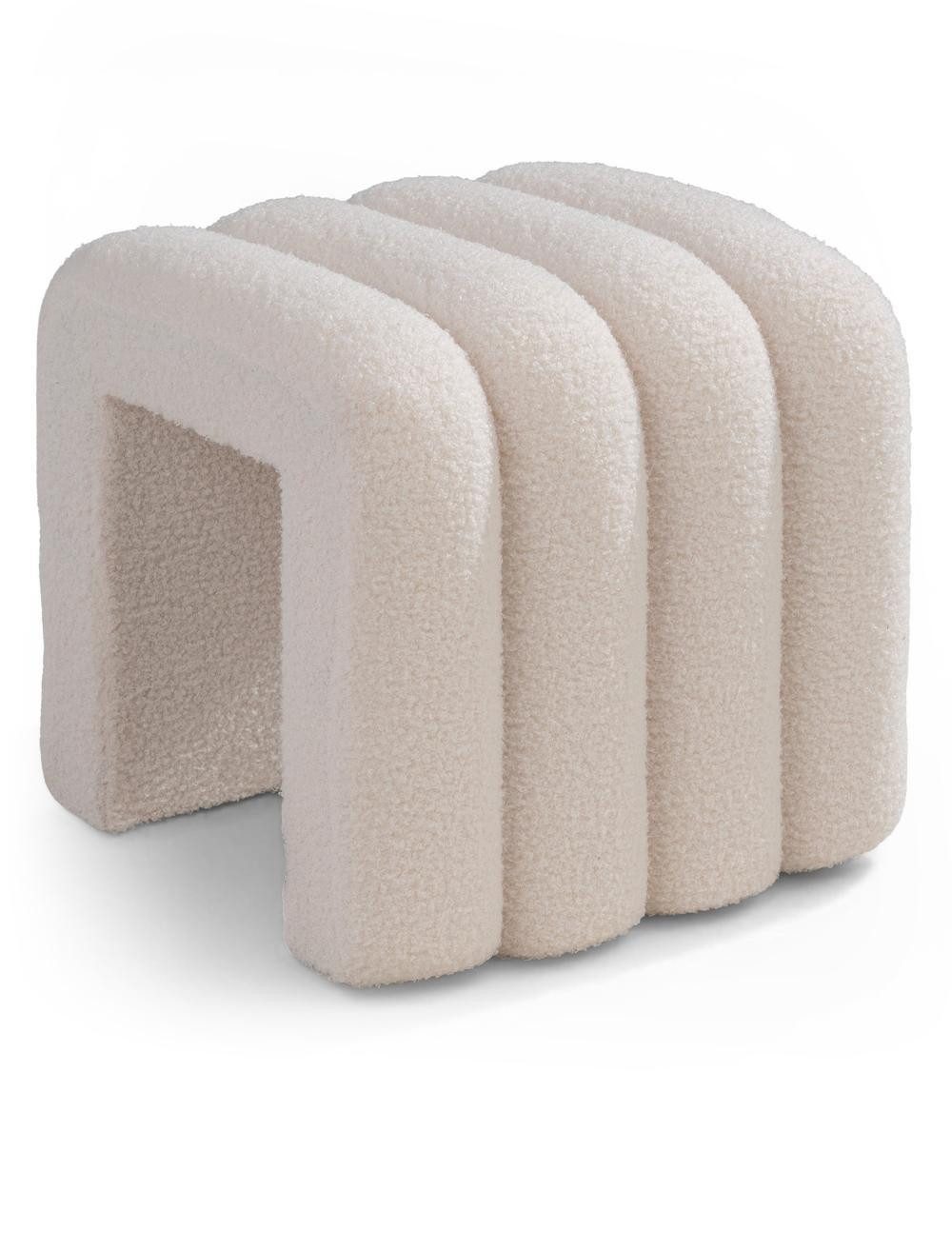 Home4You Polsterhocker B 40 x H 40 cm, Wollweiß, Teddystoff, (1 St), MDF, flauschig