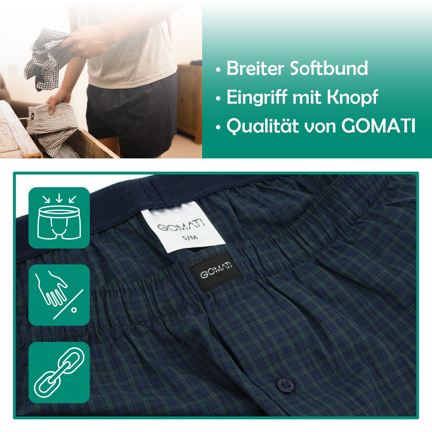 Gomati Boxershorts 6er Pack Herren Boxershorts Baumwoll Webboxershorts