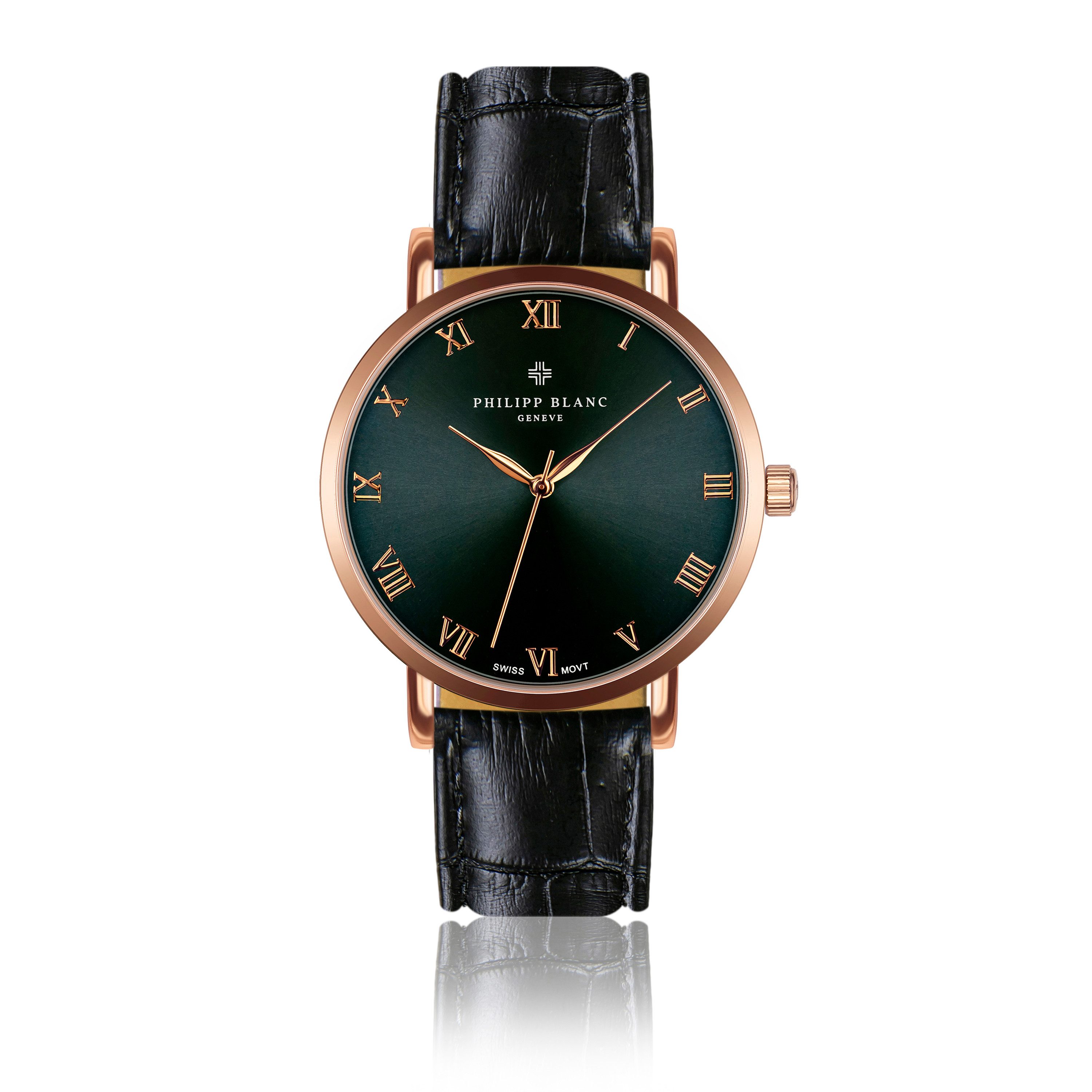 PHILIPP BLANC Quarzuhr PA5-S070R Bern black croco leather