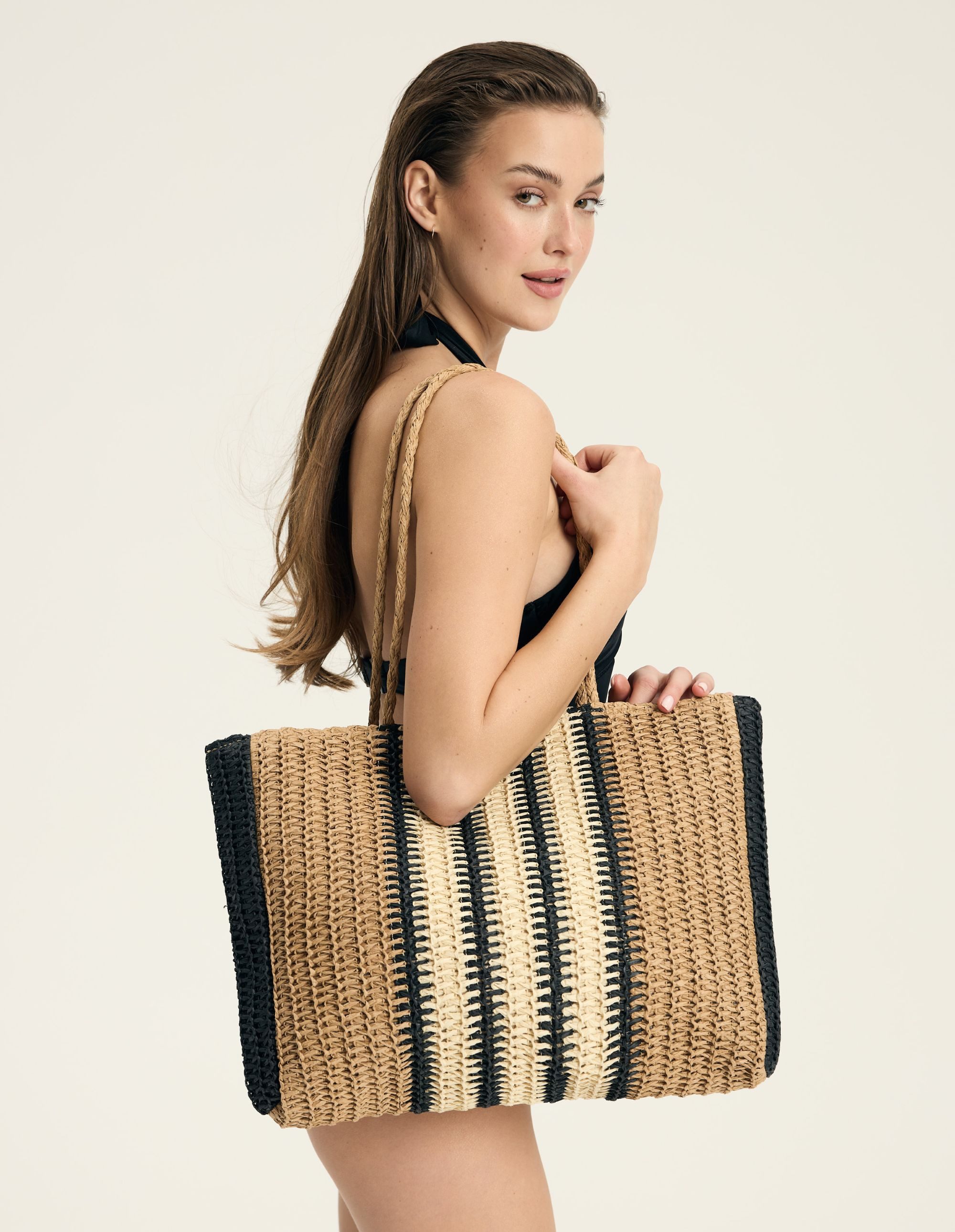 ESOTIQ Korbtasche Große Strandtasche XL geflochten aus Papier bequem Sommer Bologna (1-tlg)