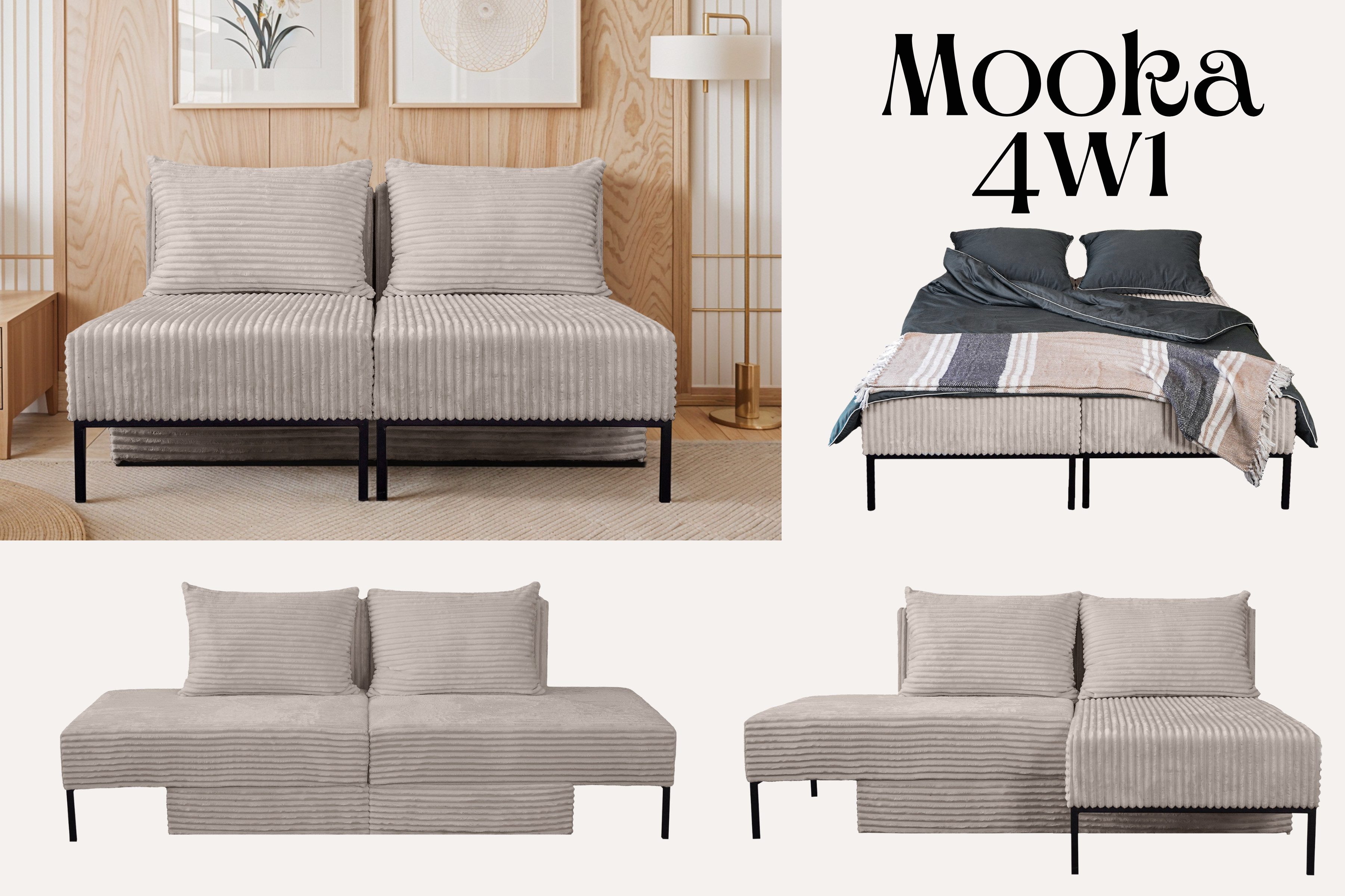 Kaiser Möbel Chaiselongue Sofa,Ecksofa, Betten, MOOKA 4in1-Multifunktions-System, Sofa mit Schlaffunktion, Eckcouch, Bett, Chaiselongue (4in1)