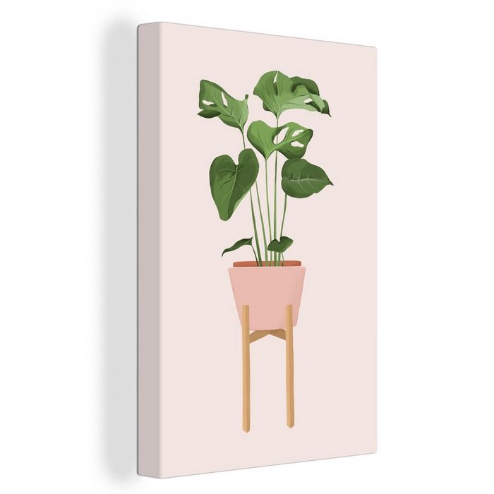 OneMillionCanvasses® Leinwandbild Pflanzen - Monstera - Pastell (1 St) Leinwandbild fertig bespannt inkl. Zackenaufhänger Gemälde