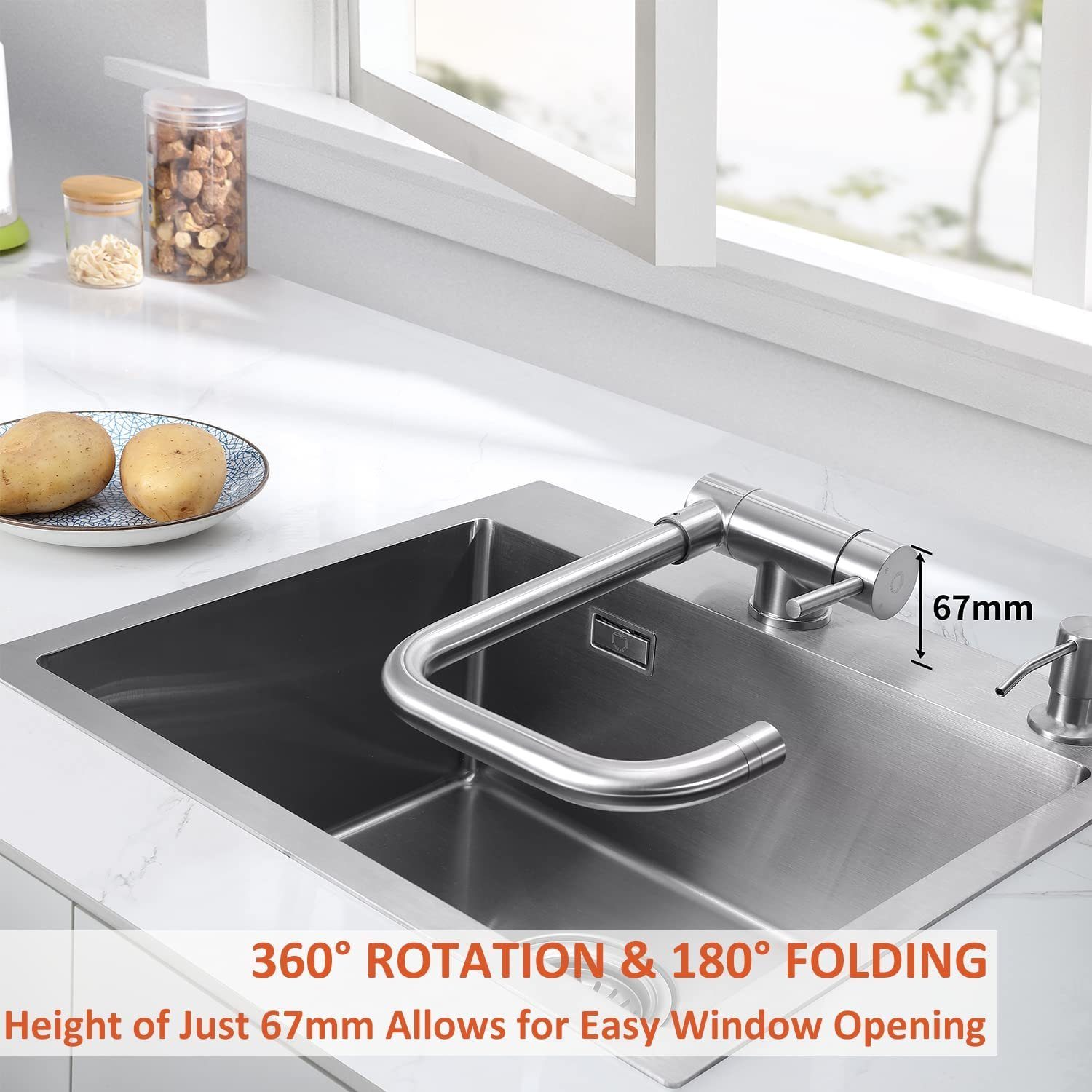CECIPA Küchenarmatur Küchenarmatur 360° Wasserhahn Silber Spültischarmatur Küche Falten