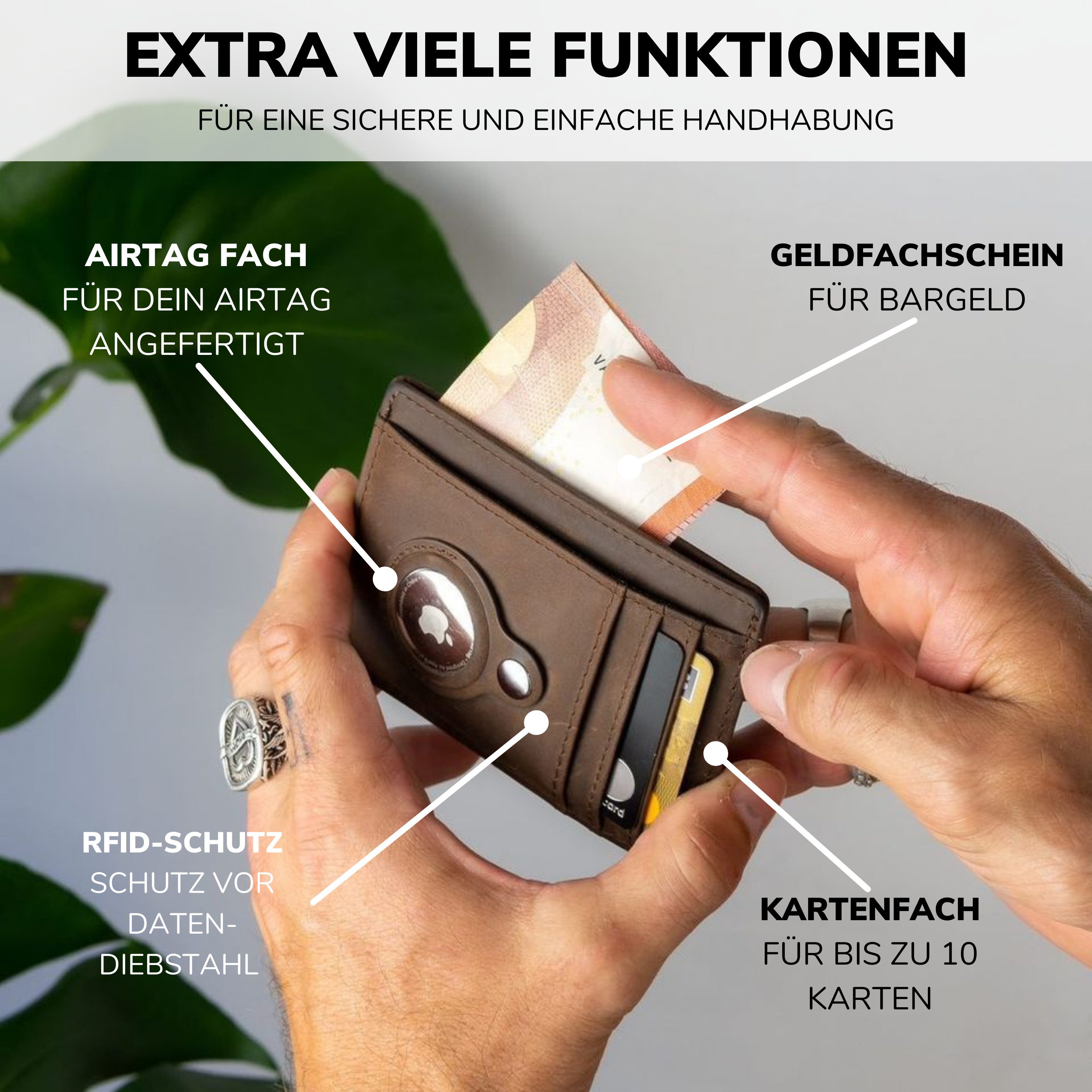 SLIMJACK Mini Geldbörse Apple AirTag Wallet - Herren - echt Leder - RFID-Schutz - Cardholder (Slim Wallet), - Kleiner Geldbeutel - Portemonnaie - Kartenhalter - Kreditkartenetui