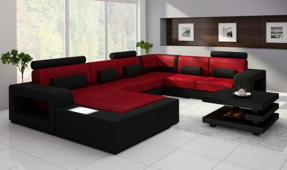 Wohnlandschaft Ecksofa, Beleuchtung mit Stoff Textil Couch Sofa JVmoebel Leder Sofa