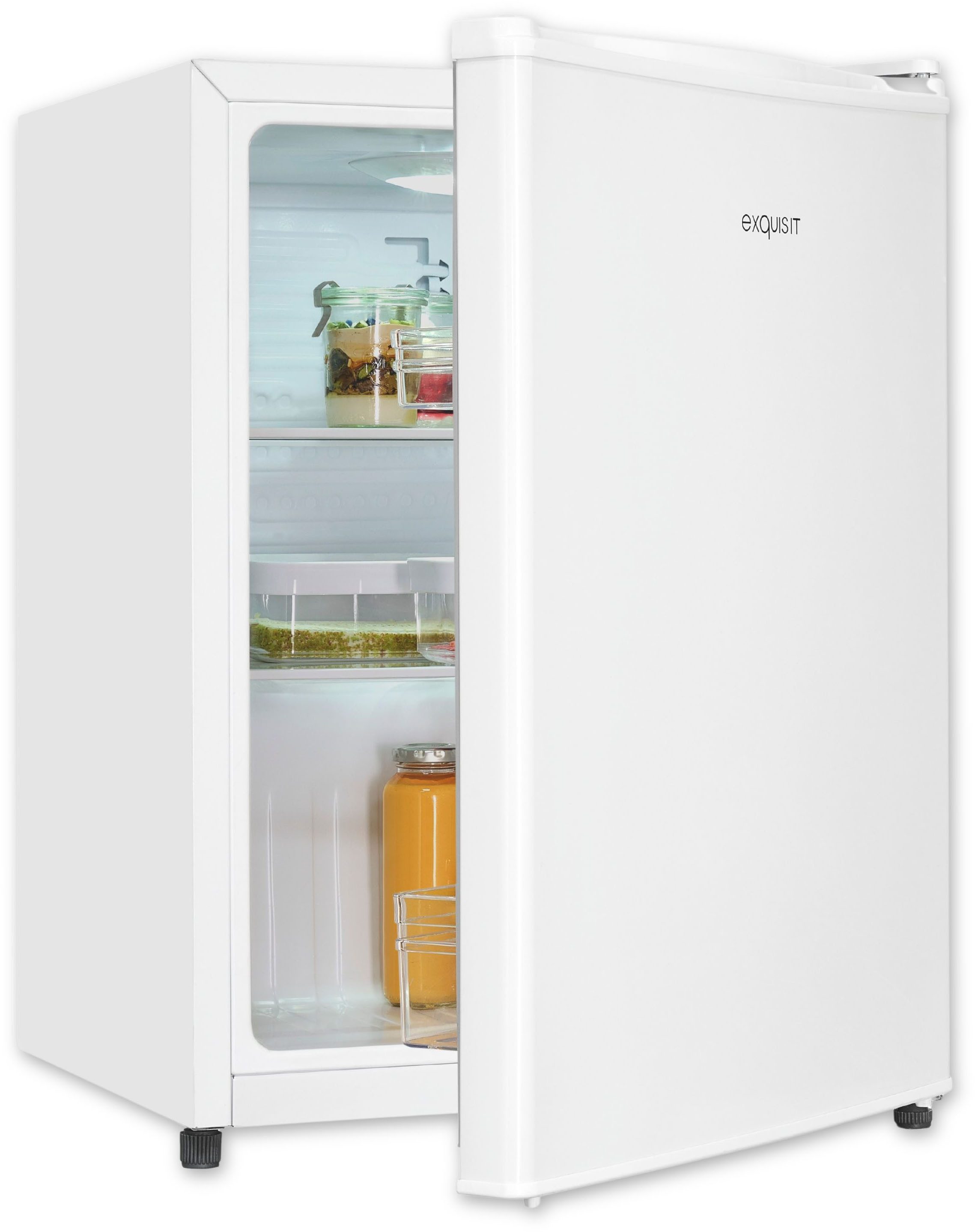 exquisit Kühlschrank KB60-V-090E weiss, 62 cm hoch, 45 cm breit, Perfekte Kühlung für Snacks & Getränke – kompakt, flexibel, effizient