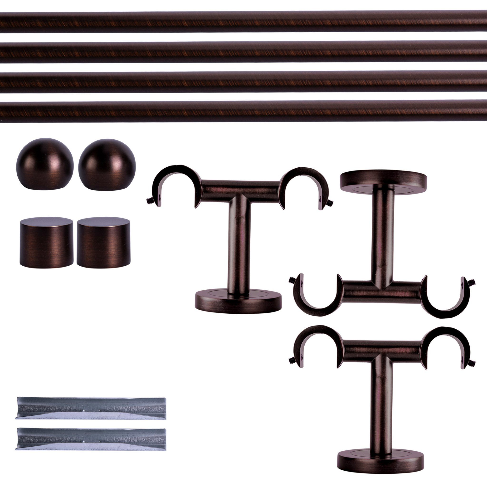 Victoria M. Gardinenstange Set, 2-läufig, 240 cm, rot-bronze + Decke, Kugel-Ball, Ø 19 mm, 2-läufig, mit Bohren, verschraubt, Aluminium, Komplettset, ein- oder zweiläufig, Wand oder Deckenmontage
