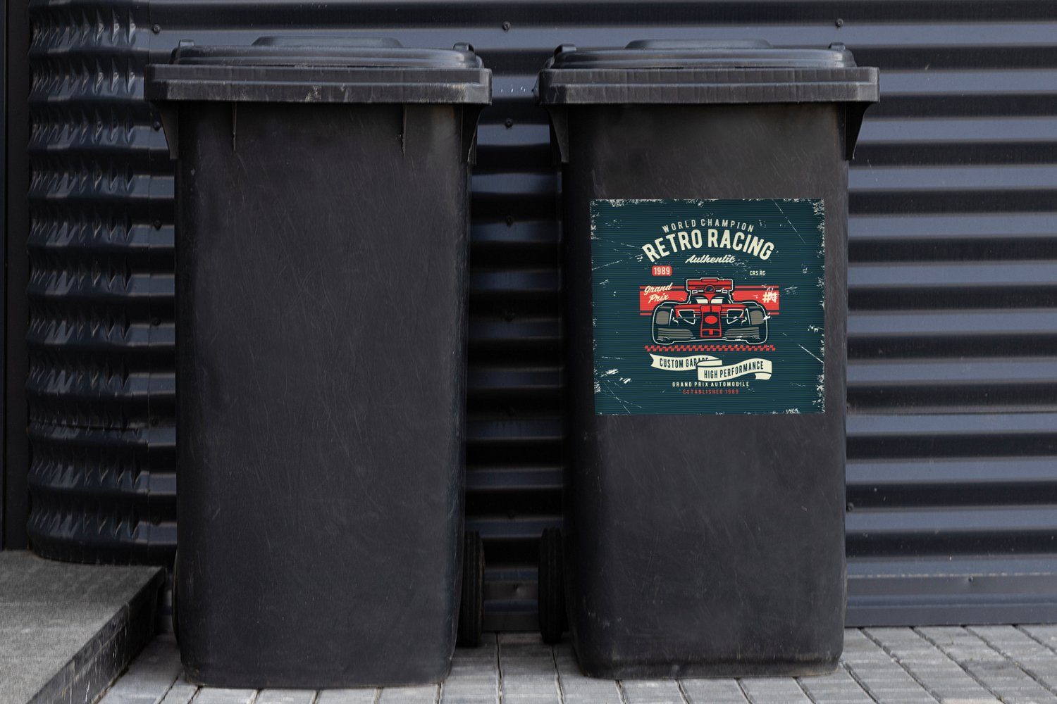 Mülltonne, Auto Zeichnung Mülleimer-aufkleber, St), MuchoWow - Abfalbehälter Retro (1 Sticker, Wandsticker Rennen Container, - -