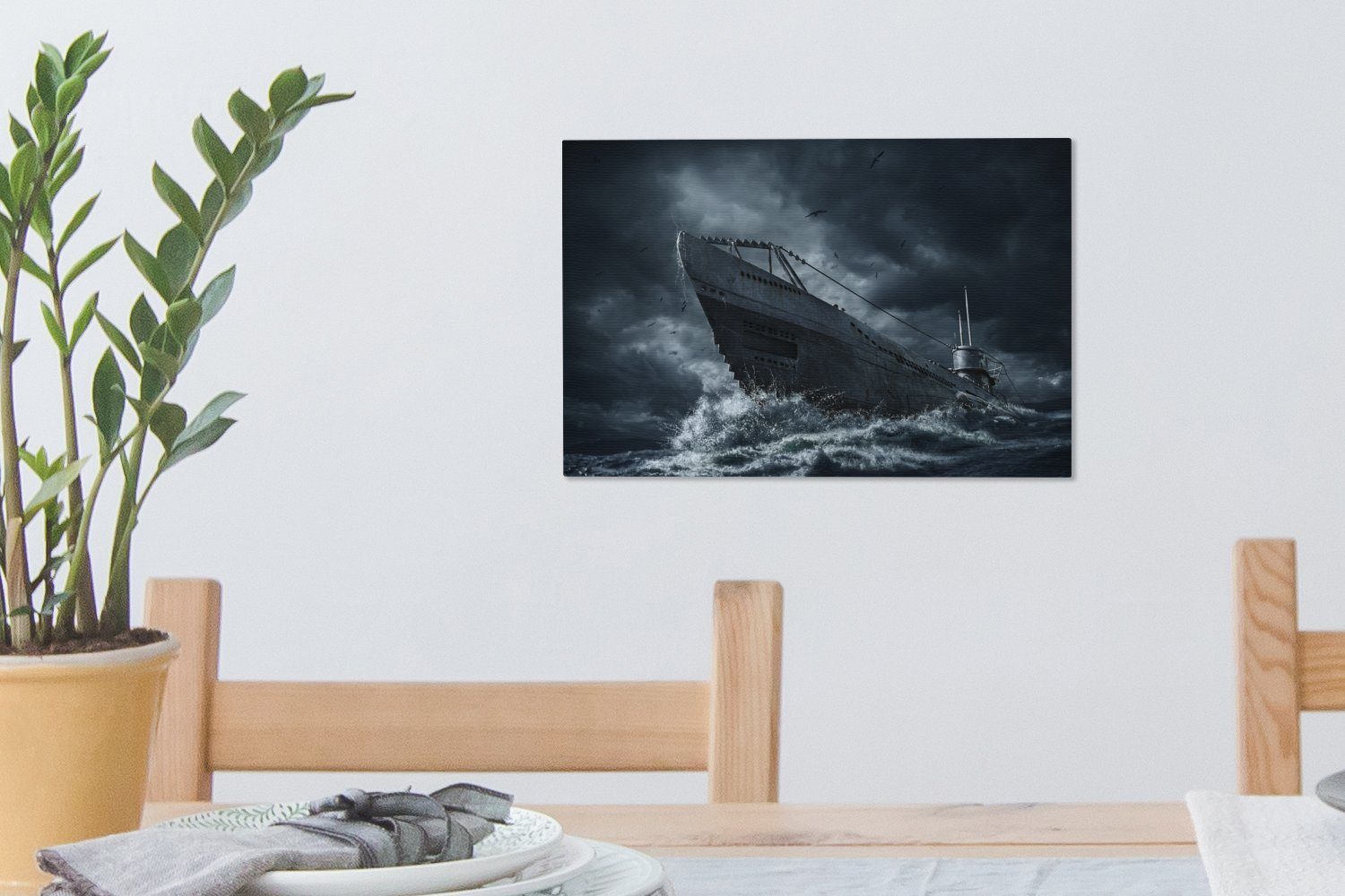 OneMillionCanvasses® Leinwandbild U-Boot fährt in stürmische See, Fotodruck (1 St), Leinwand Bilder Klein, Wand Dekoration Aesthetic 30x20 cm – Bild 5 von 5