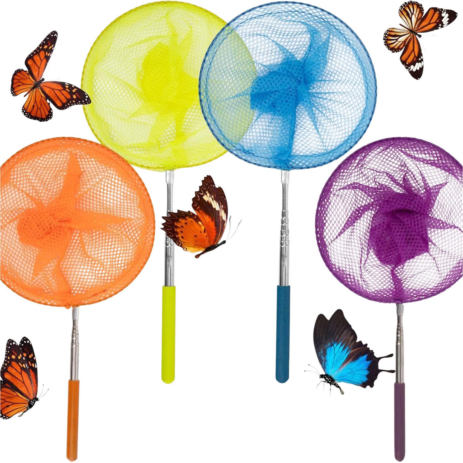 Kescher Kinder 4er Set Teleskop-Schmetterlingsnetz für Libellen, Insekten