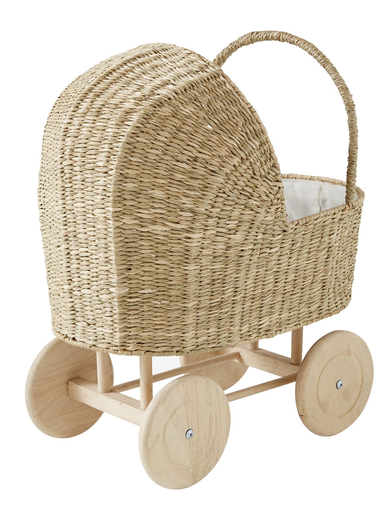 vertbaudet Puppen Accessoires-Set Puppenwagen aus Seegras mit Holzrädern