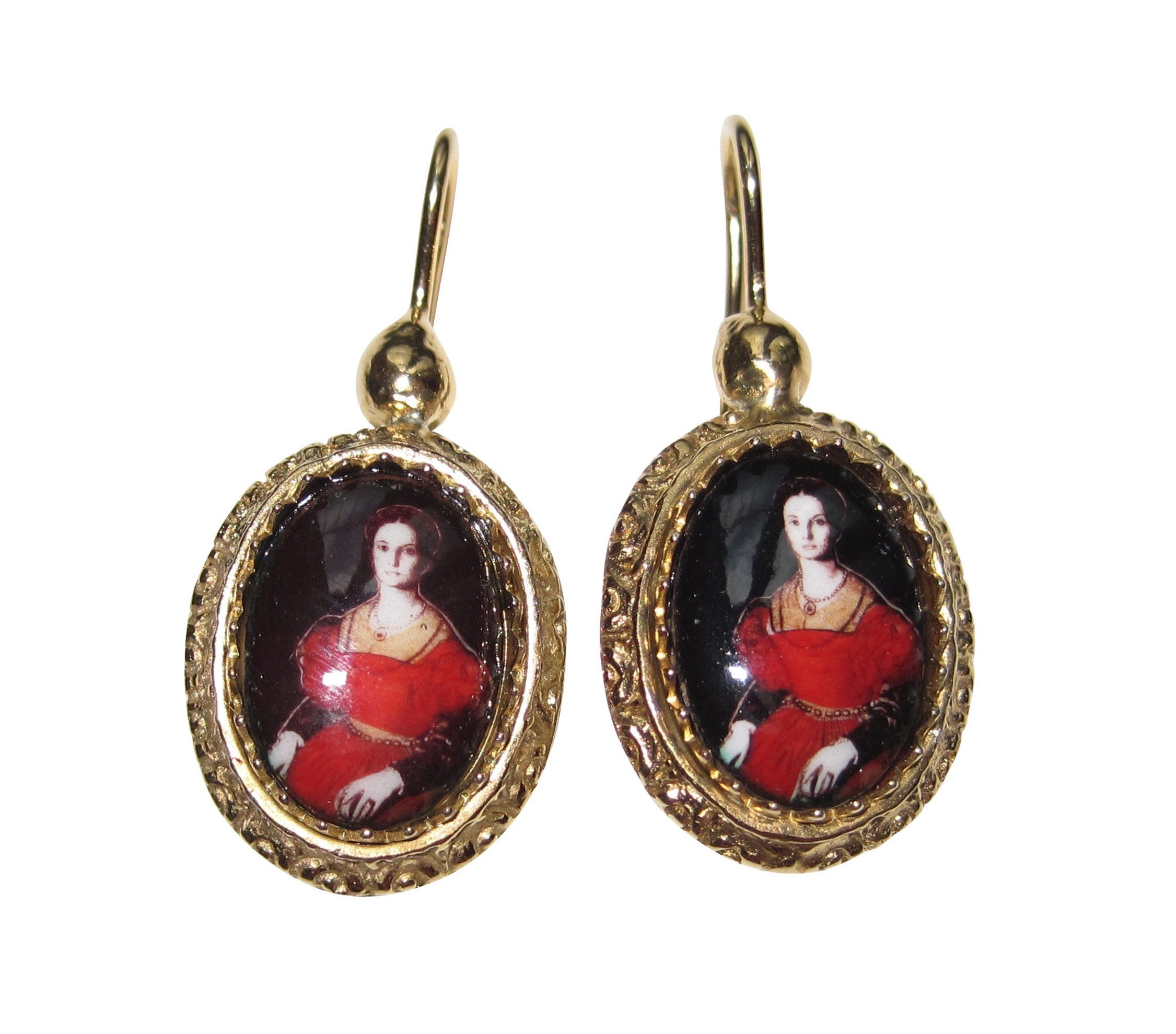 Paar Ohrhänger Bronzino bemalte Keramik Antik-Stil elegant made in Italy