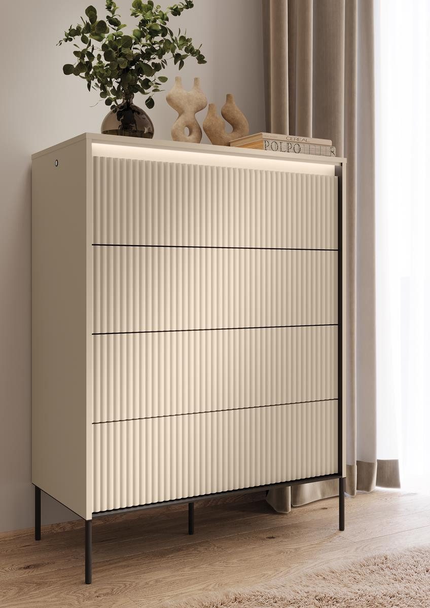 Compleo Kommode mit 4 Schubladen FLORE, Geräumig, modern und funktional, Schubladenschrank mit LED-Beleuchtung