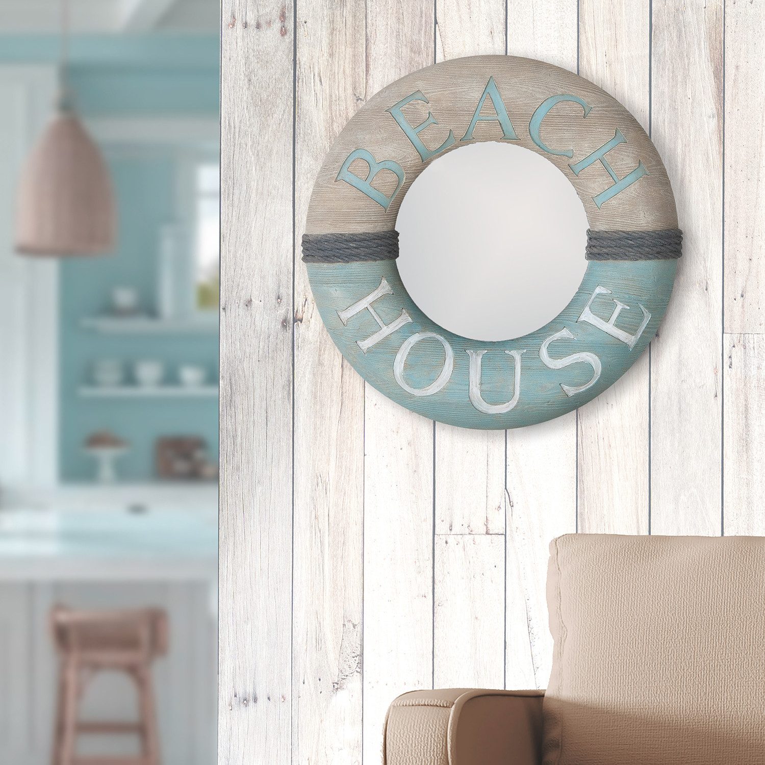 GILDE Wandspiegel Spiegel rund Beach house grau H. 45 cm (1-St)