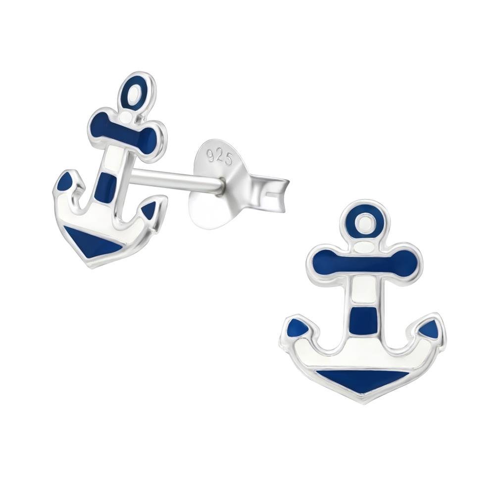 aus 2-tlg), (2 Ohrringe Anker Stück), BUNGSA Paar Silber Ohrstecker-Set (1 Kinder Ohrstecker .925 blau-weiss Ohrschmuck