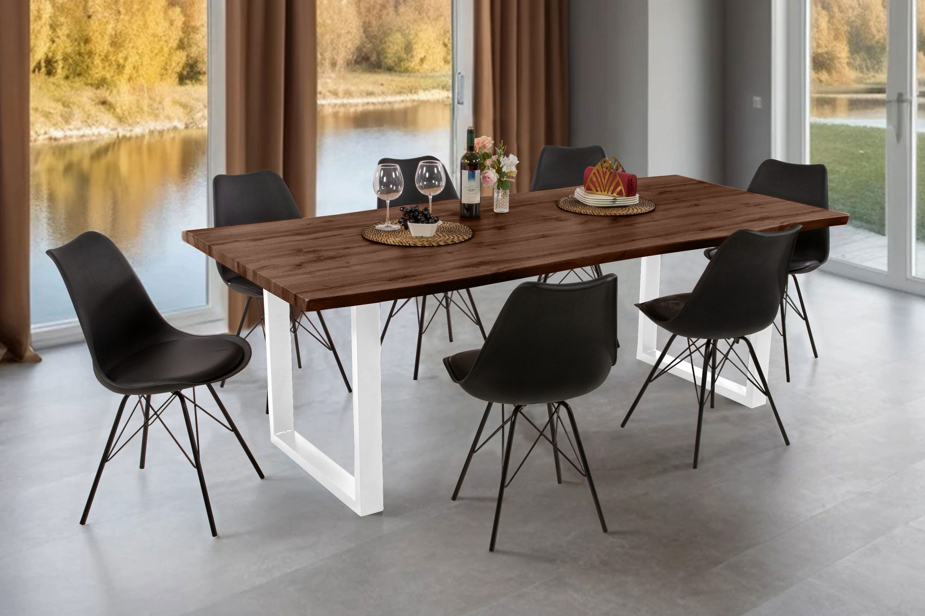 Loreno® Esstisch Josy, Nussbaumholz, Baumkante, MDF-Platte, günstig online kaufen