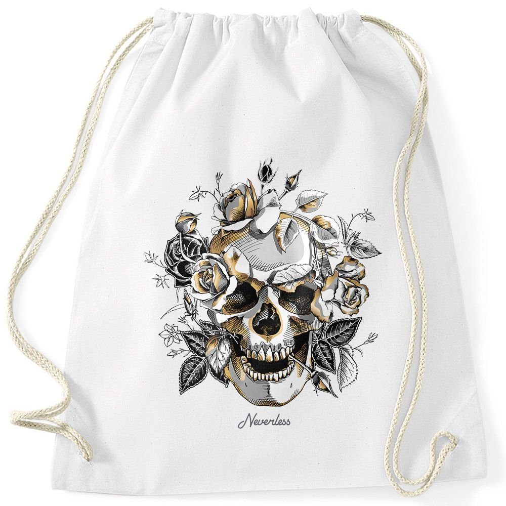 Autiga Turnbeutel Turnbeutel Totenkopf Rosen Skull Roses Schädel Hipster Beutel Tasche Gymsac Autiga®