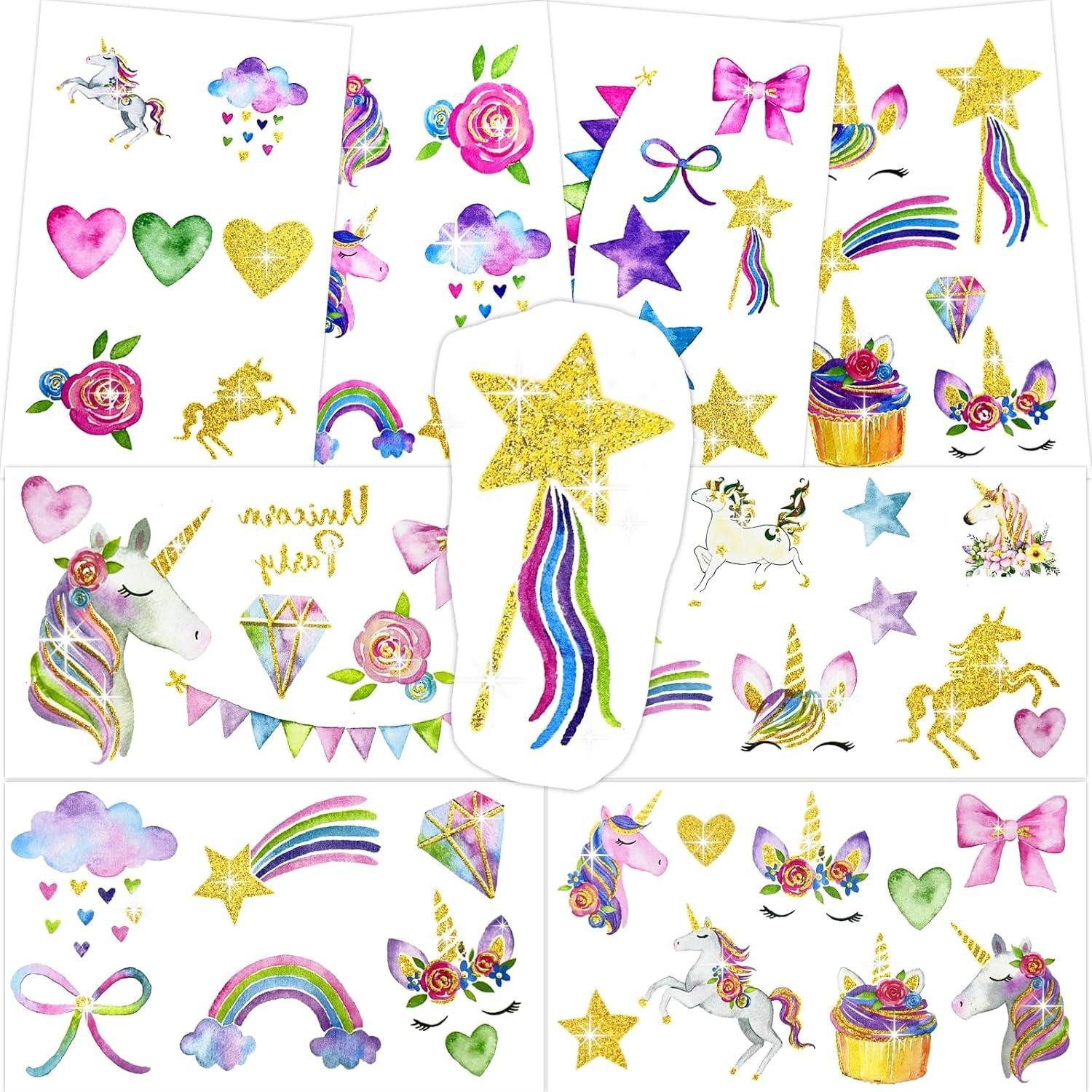 Dekohänger Glitzer Einhorn Tattoos Set Kinder Mädchen Gold Glitzer