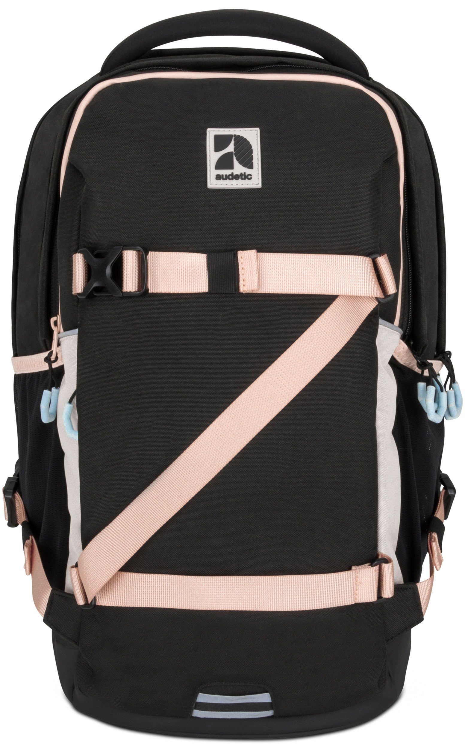 audetic Schulrucksack Cosmo Rucksack Schule Wasserabweisend Gepolstert, Set), Ergonomisch, Schwarz-Rosa Teenager Jungen (Keine Mädchen