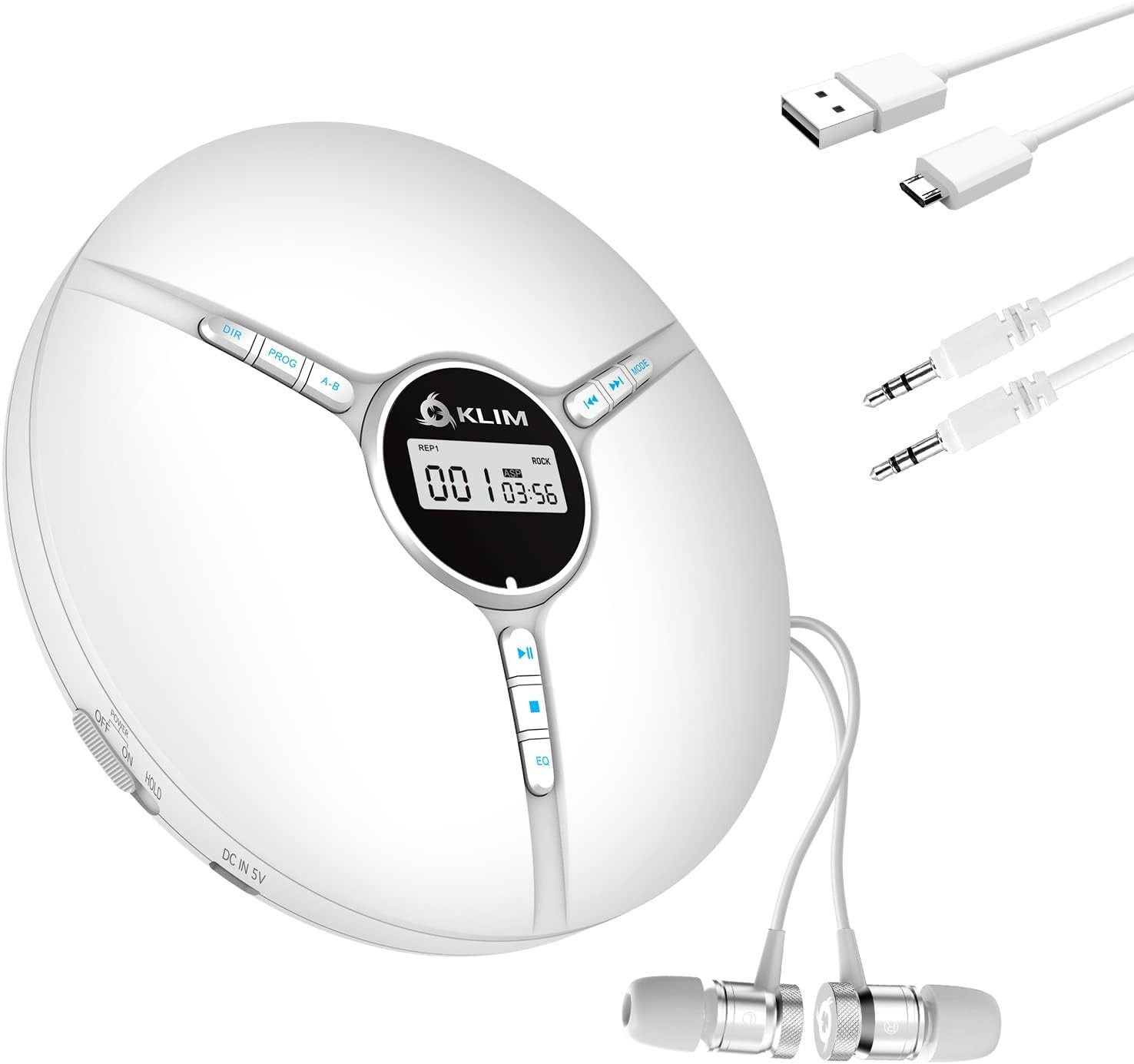 KLIM Tragbarer Discman, inklusive Kopfhörer Stereo-CD Player (hochwertiger CD-Spieler für unverwechselbares Hörerlebnis, MP3)