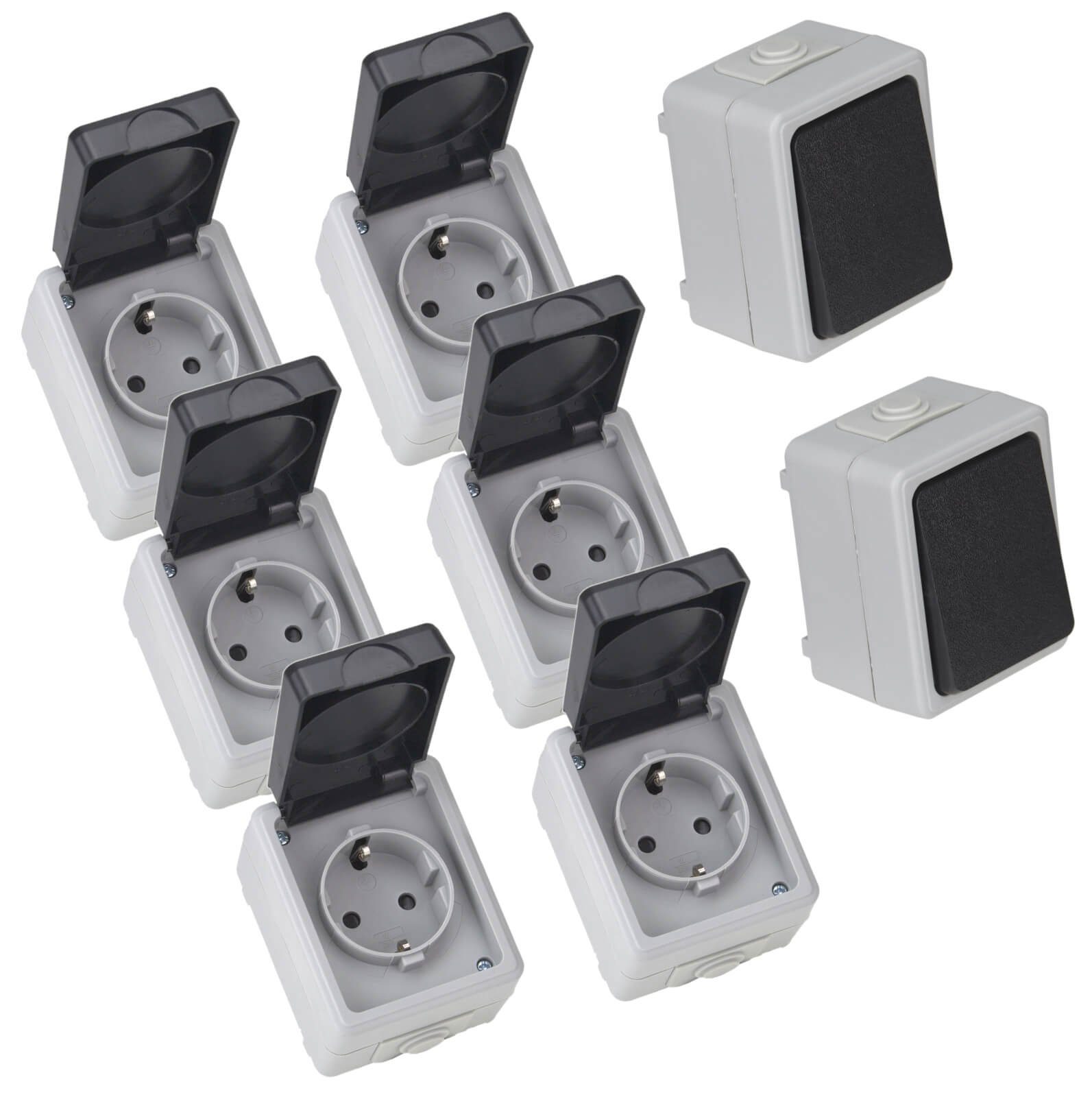 ETT Marketing GmbH Aufputz-Steckdose TAFF Feuchtraum Schalter Steckdose Starter Set 8 teilig IP44 Aufputz